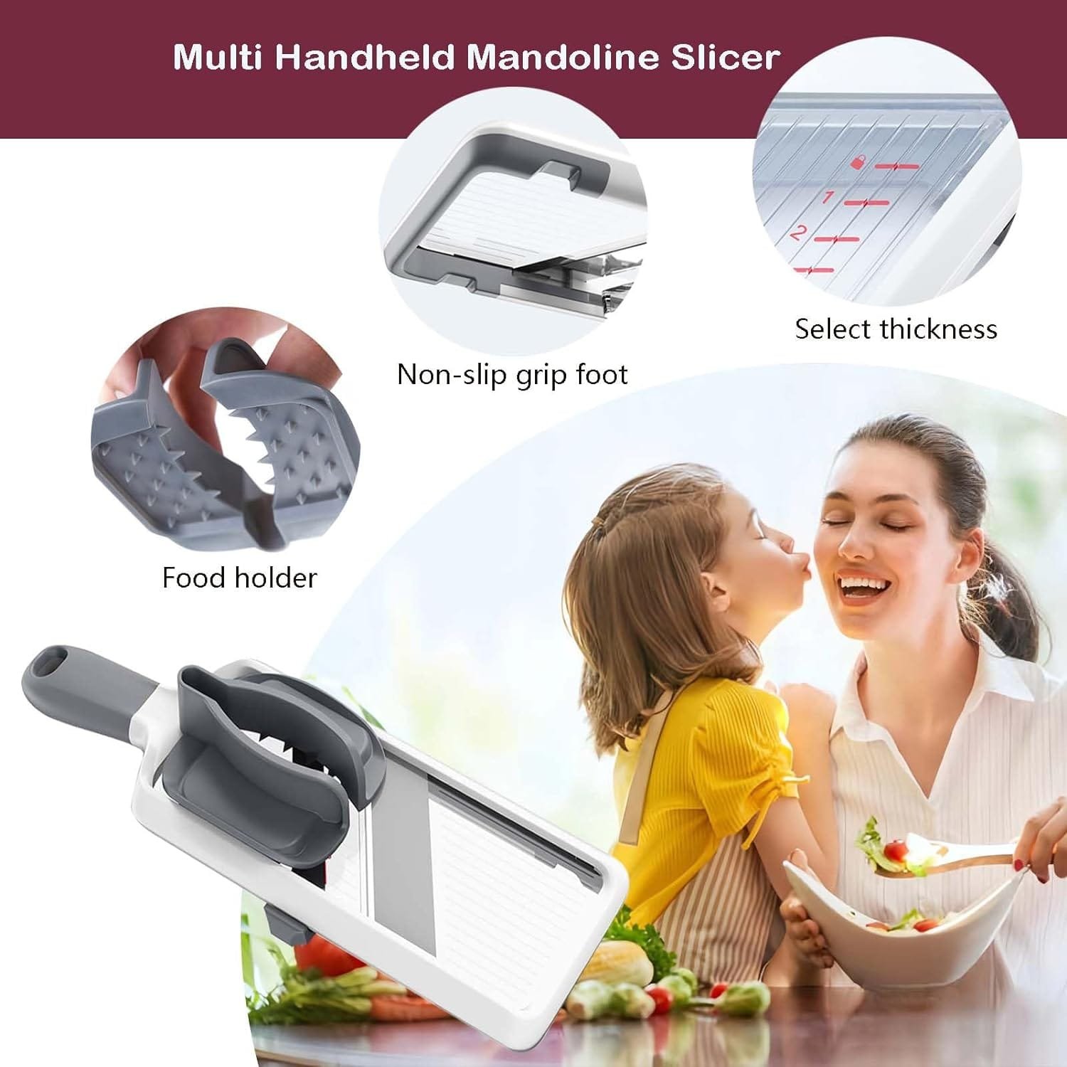 Adjustable Mandoline Slicer,Mandoline Slicer for Kitchen, Handheld Mandoline Slicer with Food Holder,Potato Slicer,Stainless Steel Vegetable chopper,Slicer Vegetable Cutter(Gray) Adjustable Mandoline Slicer,Mandoline Slicer for Kitchen, Handheld Mandoline Slicer with Food Holder,Potato Slicer,Stainless Steel Vegetable chopper,Slicer Vegetable Cutter(Gray)