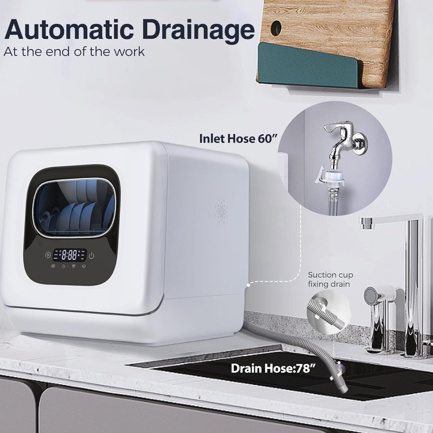 AGLUCKY Countertop Dishwasher, Portable Dishwasher with 1.9Gal Smart Water Tank, Small Dishwasher with 6 Programs, No Hookup Needed, 24H Timing, Air-Drying, 360° Deep Cleaning, for Dorms, Kitchenettes