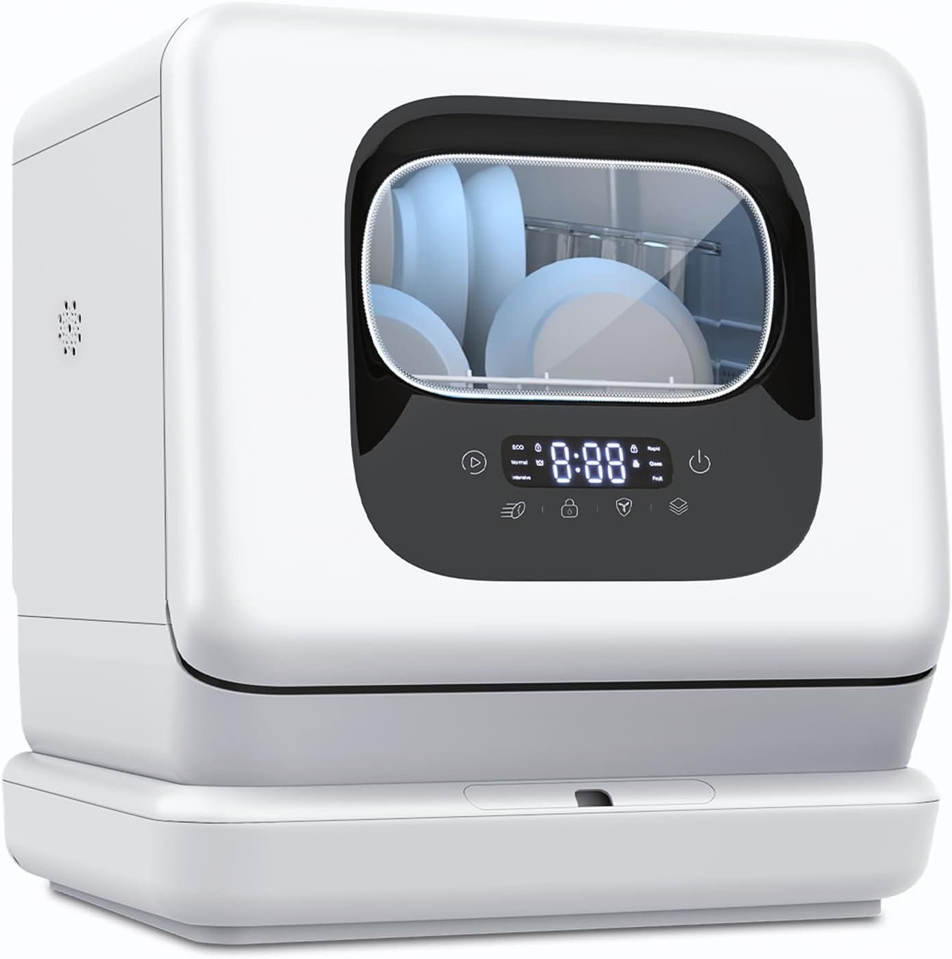 AGLUCKY Countertop Dishwasher, Portable Dishwasher with 1.9Gal Smart Water Tank, Small Dishwasher with 6 Programs, No Hookup Needed, 24H Timing, Air-Drying, 360° Deep Cleaning, for Dorms, Kitchenettes