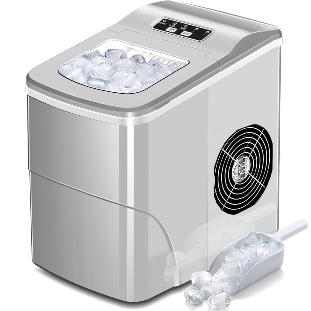 AGLUCKY Ice Makers Countertop with Self-Cleaning, 26.5lbs/24hrs, 9 Cubes Ready in 6~8Mins, Portable Ice Machine with 2 Sizes Bullet Ice/Ice Scoop/Basket for Home/Kitchen/Office/Bar/Party, Black