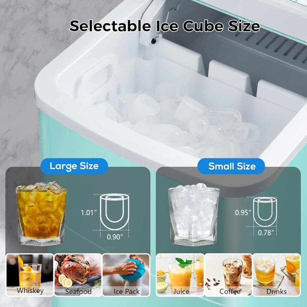 AGLUCKY Ice Makers Countertop with Self-Cleaning, 26.5lbs/24hrs, 9 Cubes Ready in 6~8Mins, Portable Ice Machine with 2 Sizes Bullet Ice/Ice Scoop/Basket for Home/Kitchen/Office/Bar/Party, Black