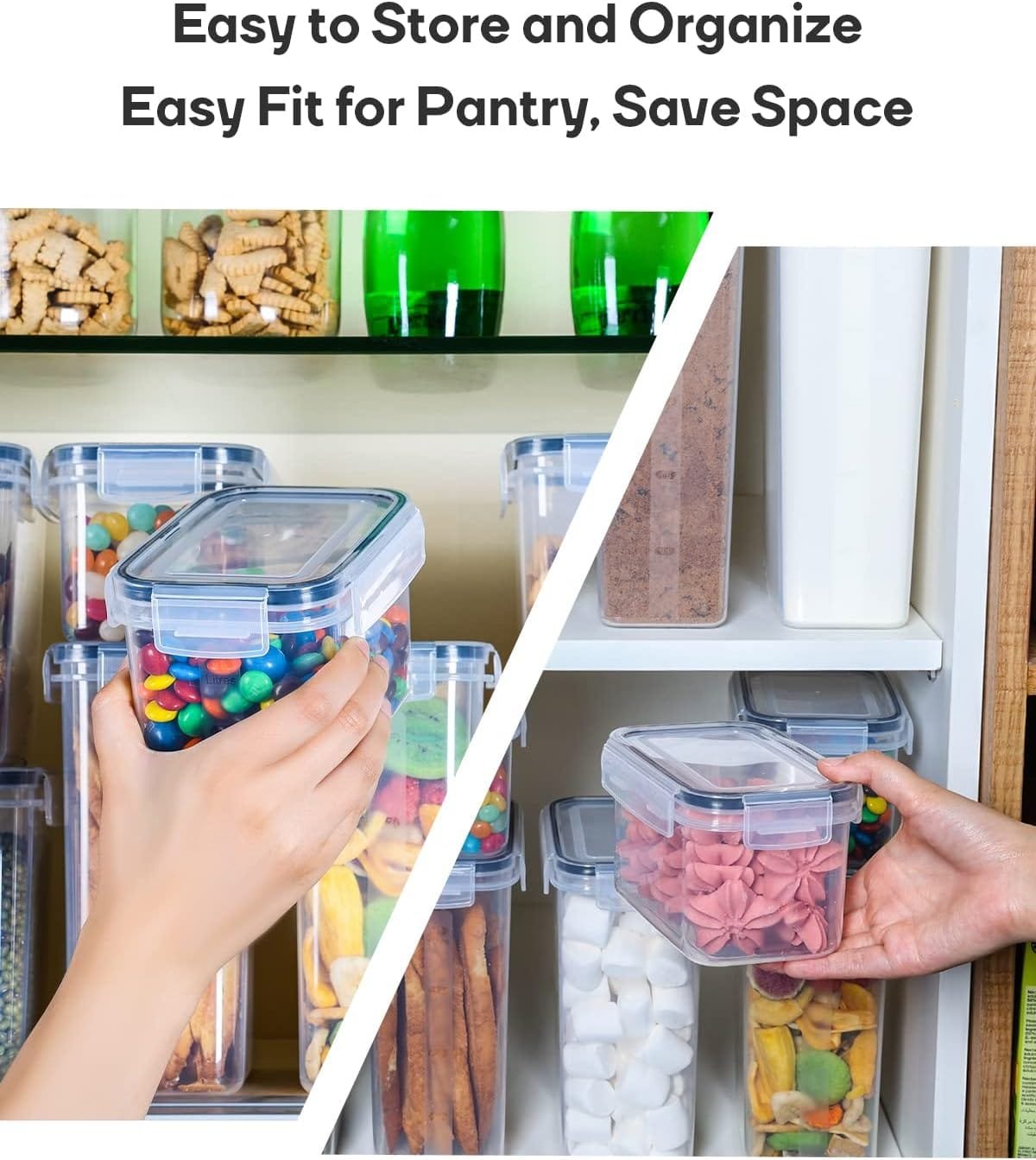 Airtight Food Storage Containers with Lids, Clear Pantry Canister Set for Kitchen Organization, Stackable Organizers for Food, BPA Free Plastic 14-Pack with Different Sizes Dark Gray