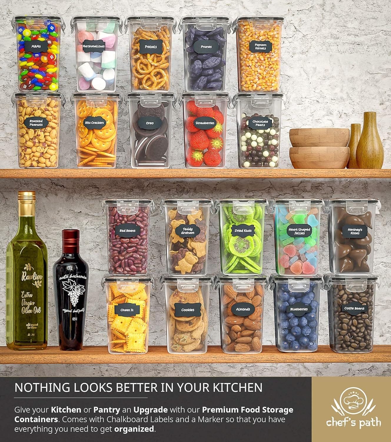 Airtight Food Storage Containers with Lids for Kitchen Organization (20 Pack/1.6 Liters Each) - Plastic Kitchen Storage Containers for Organizing Pantry - Cereal, Rice, Pasta and Sugar Containers Airtight Food Storage Containers with Lids for Kitchen Organization (20 Pack/1.6 Liters Each) - Plastic Kitchen Storage Containers for Organizing Pantry - Cereal, Rice, Pasta and Sugar Containers