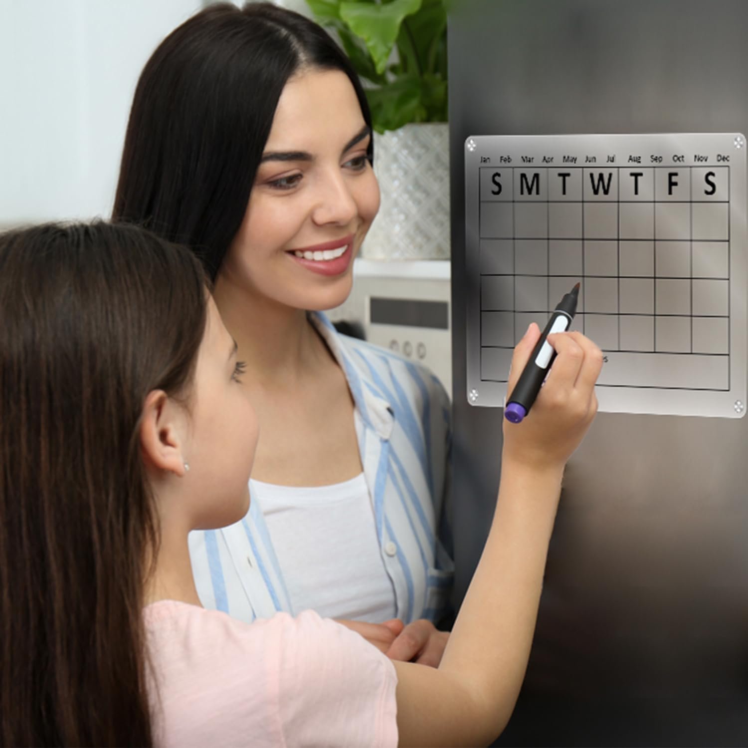 Alacrisa Magnetic Acrylic Calendar for Fridge Refrigerator, 12x16 Clear fridge Calendar, Dry Erase Magnetic Planning Board Set Includes 6 Colorful Markers, Magnetic Pen Holder and Erase Towel + hook Alacrisa Magnetic Acrylic Calendar for Fridge Refrigerator, 12x16 Clear fridge Calendar, Dry Erase Magnetic Planning Board Set Includes 6 Colorful Markers, Magnetic Pen Holder and Erase Towel + hook