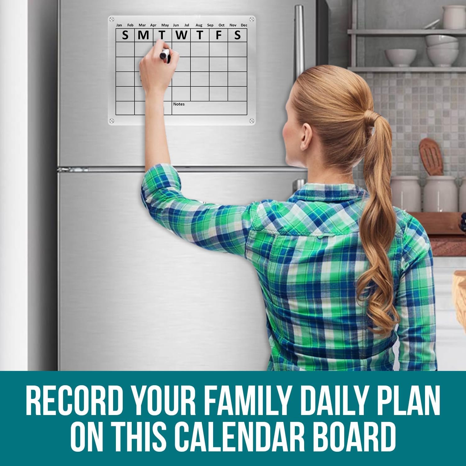 Alacrisa Magnetic Acrylic Calendar for Fridge Refrigerator, 12x16 Clear fridge Calendar, Dry Erase Magnetic Planning Board Set Includes 6 Colorful Markers, Magnetic Pen Holder and Erase Towel + hook Alacrisa Magnetic Acrylic Calendar for Fridge Refrigerator, 12x16 Clear fridge Calendar, Dry Erase Magnetic Planning Board Set Includes 6 Colorful Markers, Magnetic Pen Holder and Erase Towel + hook