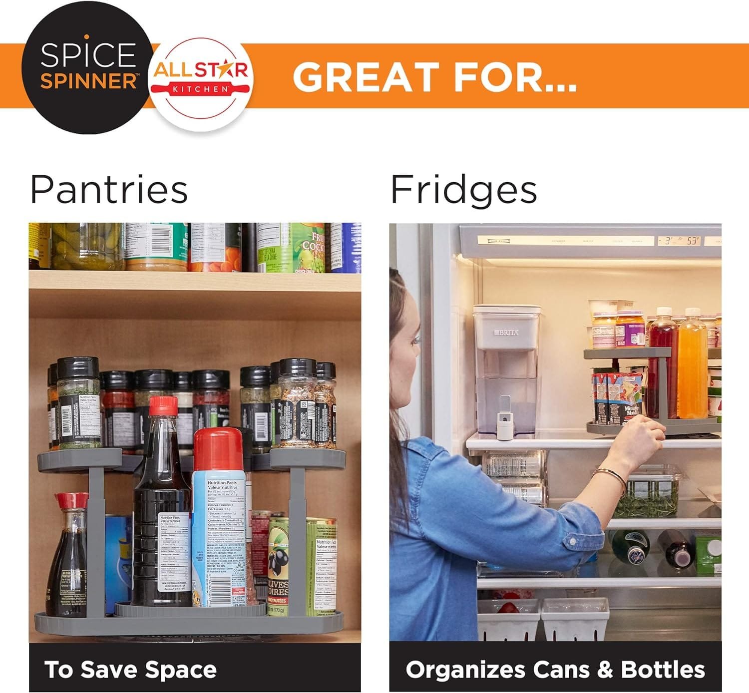 Allstar Innovations Spice Spinner Two-Tiered Spice Organizer Holder That Saves Space, Keeps Everything Neat, Organized Within Reach With Dual Spin Turntables- Grey Allstar Innovations Spice Spinner Two-Tiered Spice Organizer Holder That Saves Space, Keeps Everything Neat, Organized Within Reach With Dual Spin Turntables- Grey