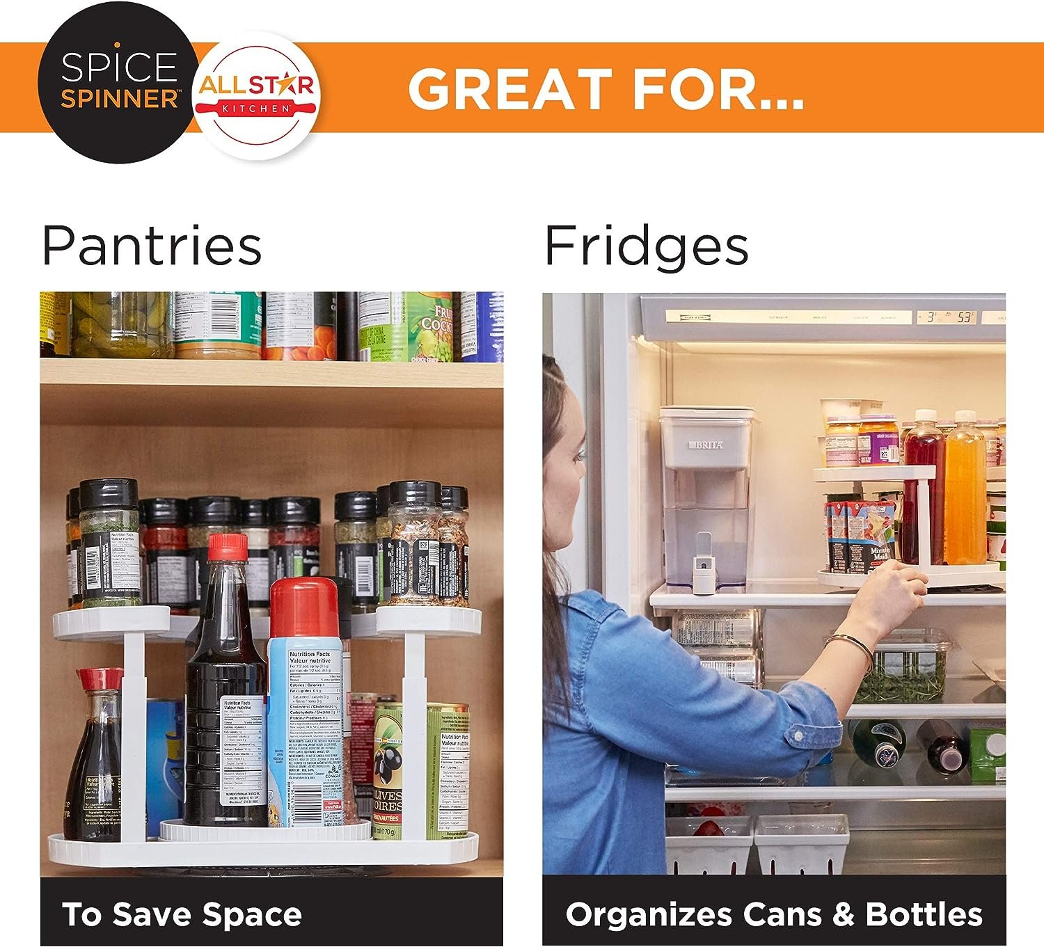 Allstar Innovations Spice Spinner Two-Tiered Spice Organizer  Holder That Saves Space, Keeps Everything Neat, Organized  Within Reach With Dual Spin Turntables- White Allstar Innovations Spice Spinner Two-Tiered Spice Organizer  Holder That Saves Space, Keeps Everything Neat, Organized  Within Reach With Dual Spin Turntables- White