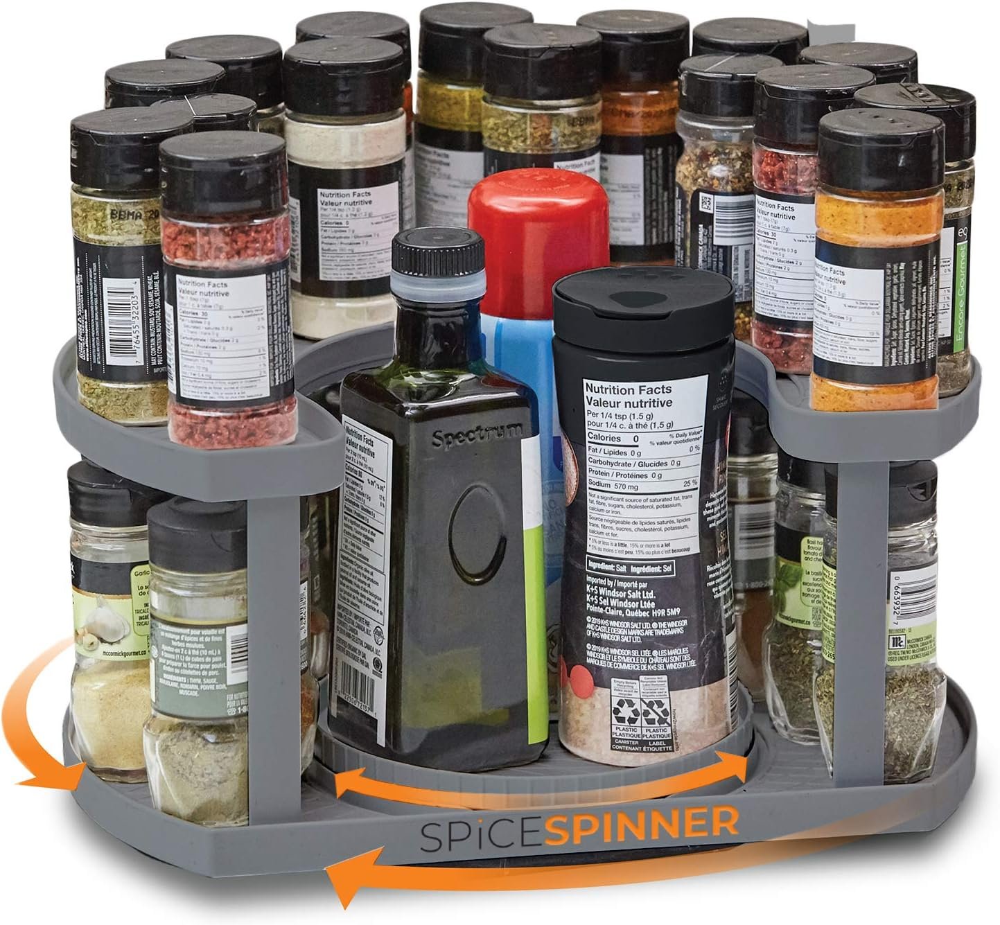Allstar Innovations Spice Spinner Two-Tiered Spice Organizer Holder That Saves Space, Keeps Everything Neat, Organized Within Reach With Dual Spin Turntables- Grey Allstar Innovations Spice Spinner Two-Tiered Spice Organizer Holder That Saves Space, Keeps Everything Neat, Organized Within Reach With Dual Spin Turntables- Grey