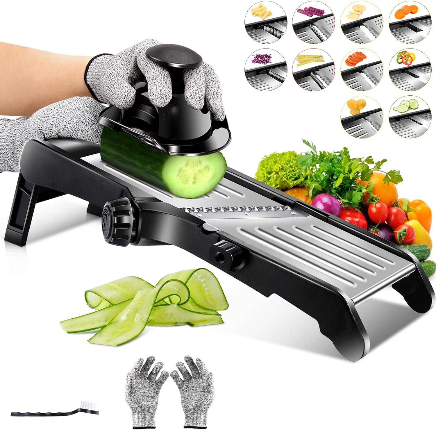 Almcmy Mandoline Food Slicer, Stainless Steel Adjustable Mandoline Slicer for Kitchen, Vegetable Slicer with Waffle Maker  Cut-Resistant Gloves, Vegetable Chopper Potato Slicer French Fry Cutter Almcmy Mandoline Food Slicer, Stainless Steel Adjustable Mandoline Slicer for Kitchen, Vegetable Slicer with Waffle Maker  Cut-Resistant Gloves, Vegetable Chopper Potato Slicer French Fry Cutter