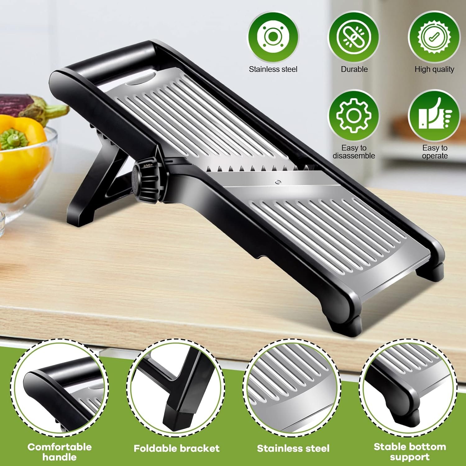 Almcmy Mandoline Food Slicer, Stainless Steel Adjustable Mandoline Slicer for Kitchen, Vegetable Slicer with Waffle Maker  Cut-Resistant Gloves, Vegetable Chopper Potato Slicer French Fry Cutter Almcmy Mandoline Food Slicer, Stainless Steel Adjustable Mandoline Slicer for Kitchen, Vegetable Slicer with Waffle Maker  Cut-Resistant Gloves, Vegetable Chopper Potato Slicer French Fry Cutter