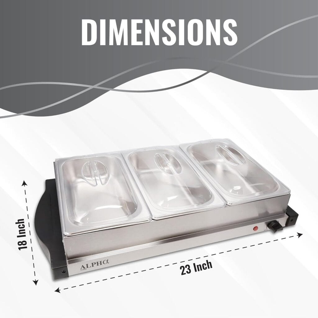Alpha Living 3x2.5 QT Food Warmers for Parties Buffet Servers and Warmers – Premium Catering Supplies Buffet Display – Stainless Steel Electric Food Warmers with Temperature Control