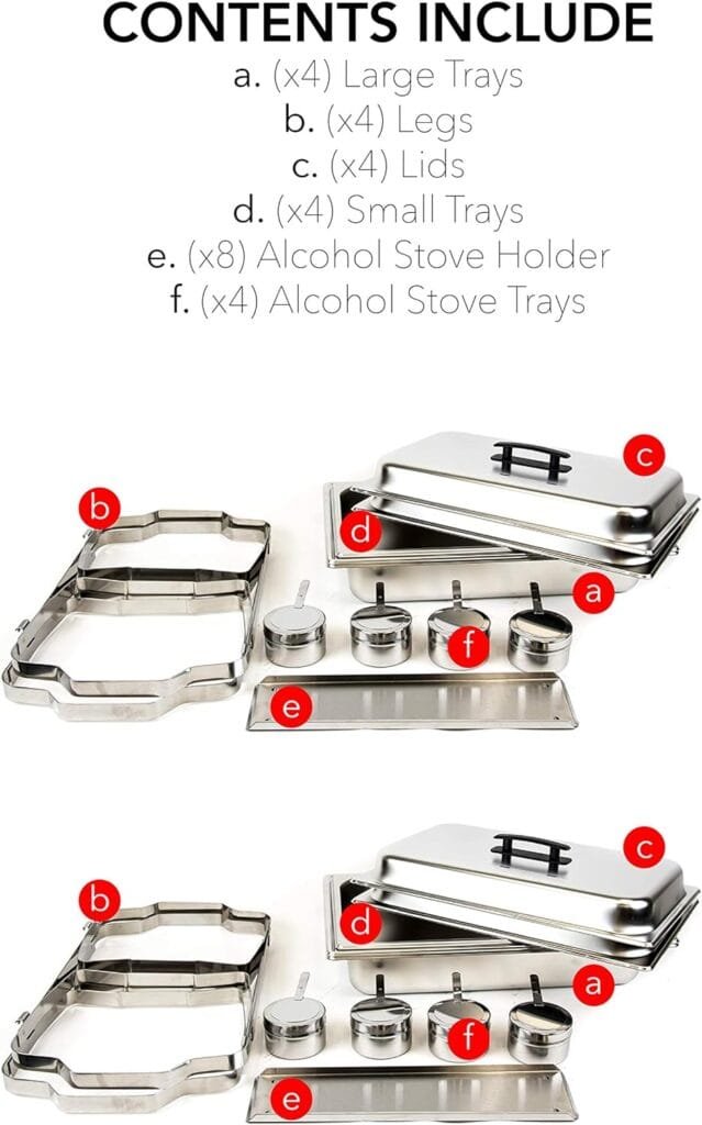 ALPHA LIVING 70014-GRAY 4 Pack 8QT Chafing Dish High Grade Stainless Steel Chafer Complete Set, 8 QT, Alpine Gray Handle ALPHA LIVING 70014-GRAY 4 Pack 8QT Chafing Dish High Grade Stainless Steel Chafer Complete Set, 8 QT, Alpine Gray Handle