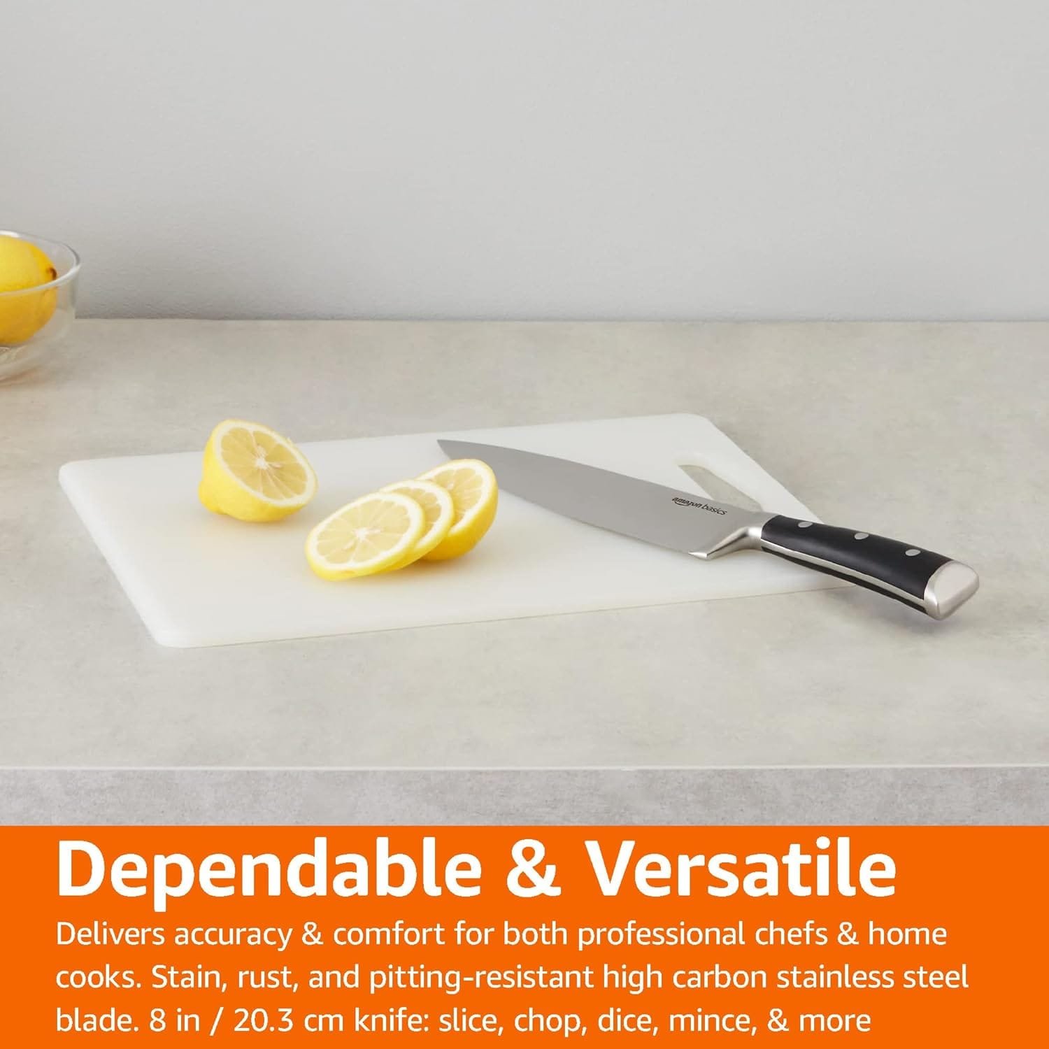 Amazon Basics Classic 8-inch Chef’s Knife with Three Rivets, Silver