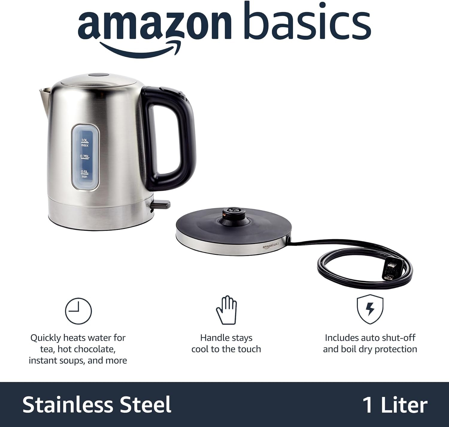 Amazon Basics Electric Glass and Steel Kettle - 1.0 Liter Amazon Basics Electric Glass and Steel Kettle - 1.0 Liter
