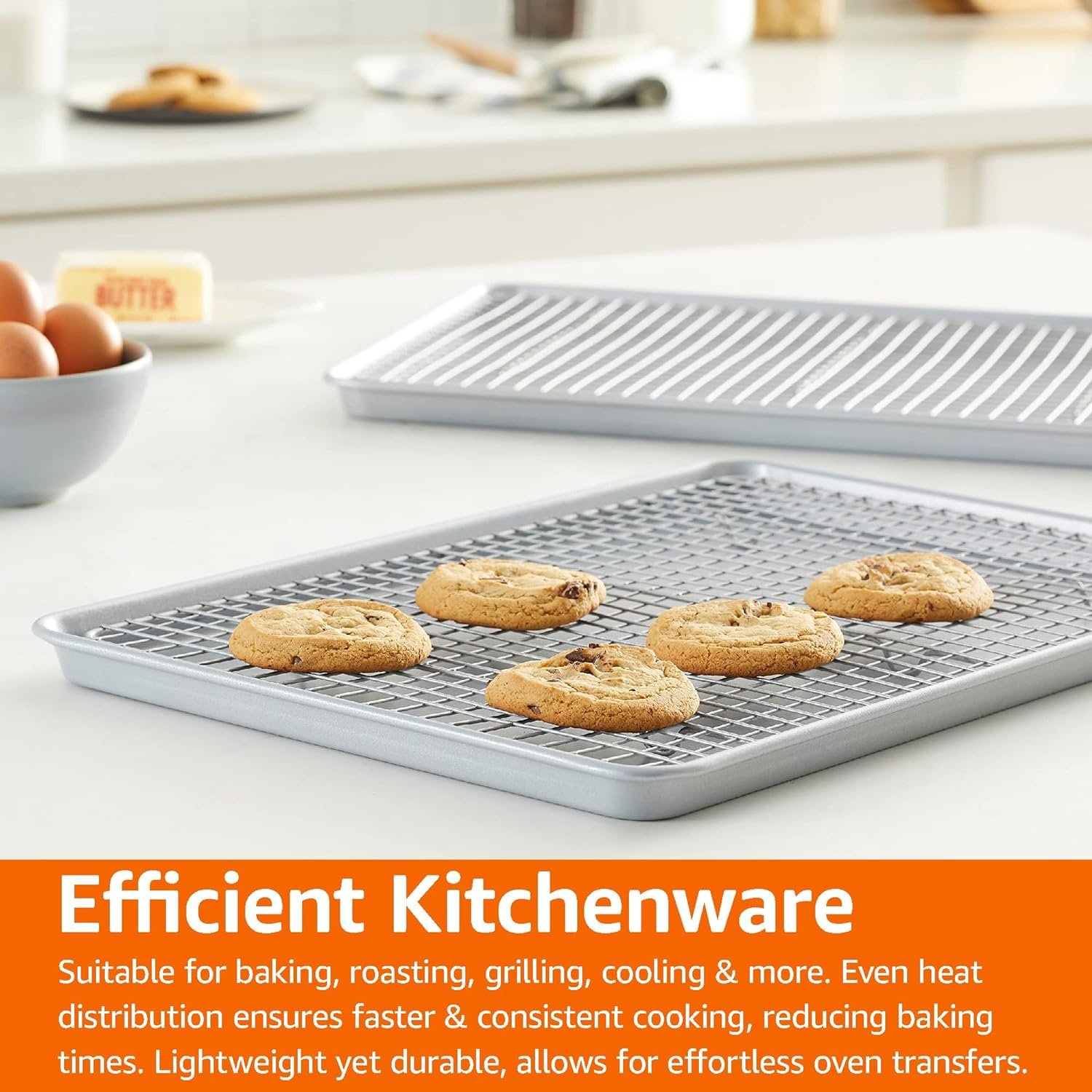 Amazon Basics Nonstick Baking Sheets  Cooling Rack Set, Half Sheet Size, 2-Pack, Gray