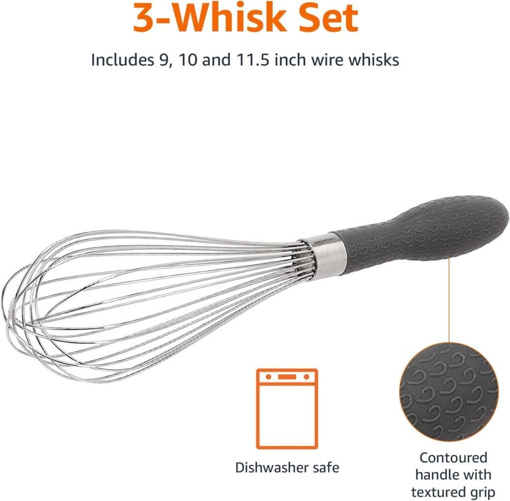 Amazon Basics Stainless Steel Wire Whisk Set - 3-Piece
