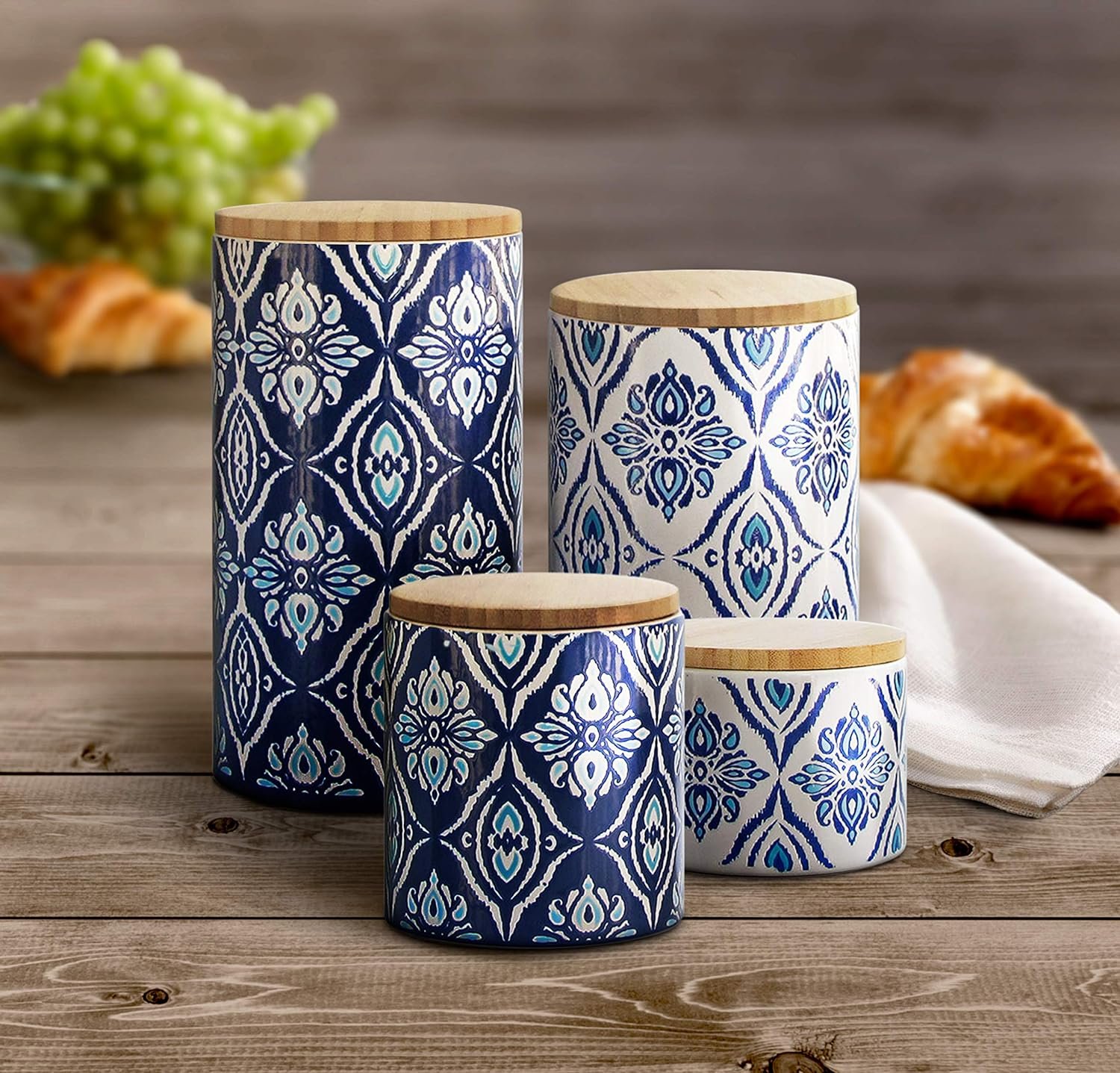 American Atelier Arabesque Canister Set, Ceramic, Blue, 4 Piece