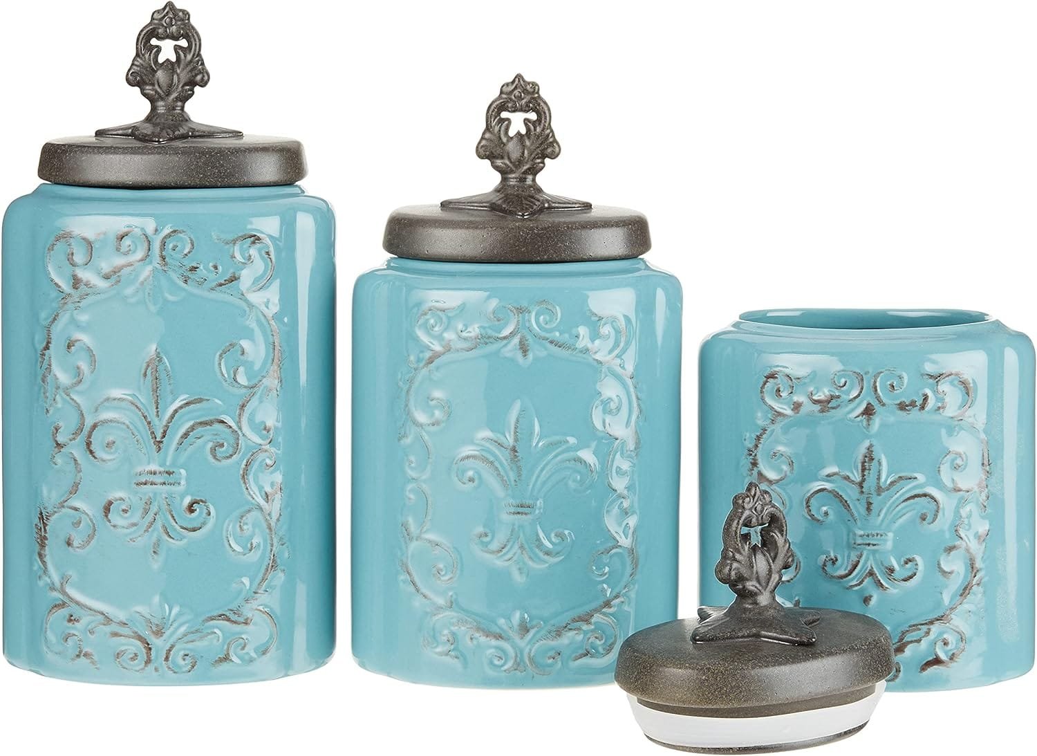 American Atelier Blue Antique Set of 3 Canisters