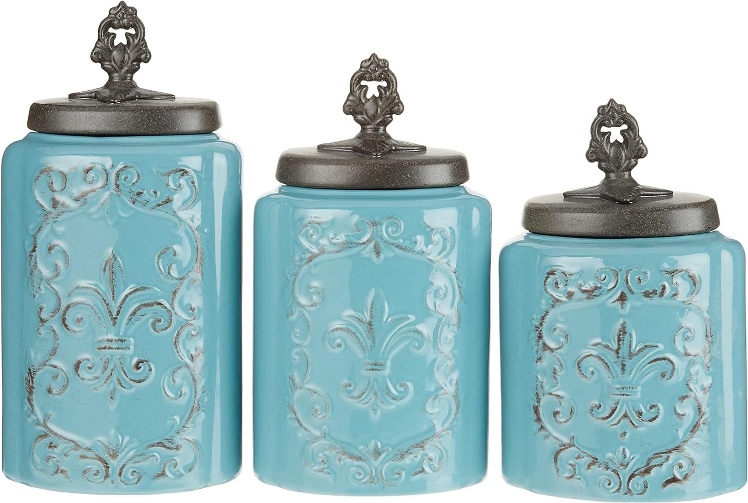 American Atelier Blue Antique Set of 3 Canisters
