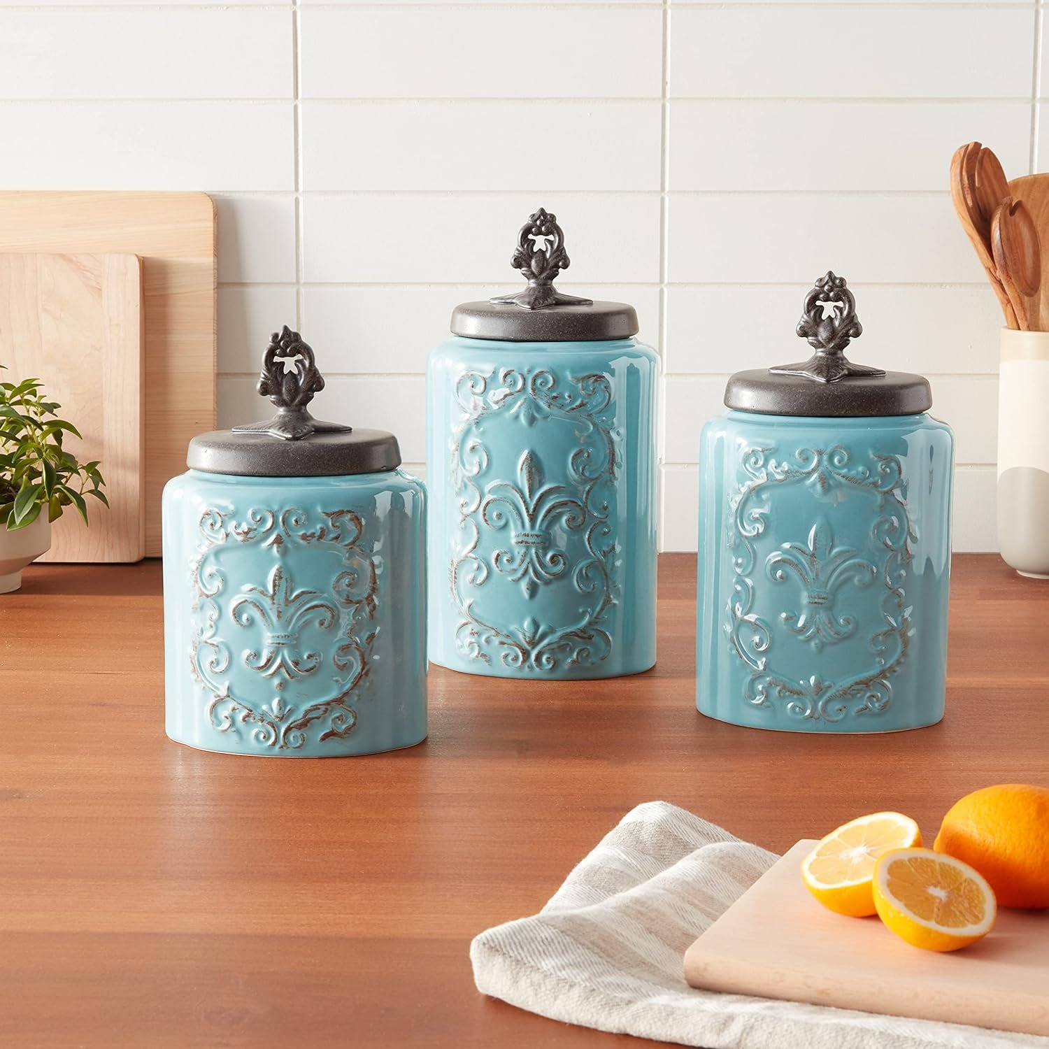 American Atelier Blue Antique Set of 3 Canisters