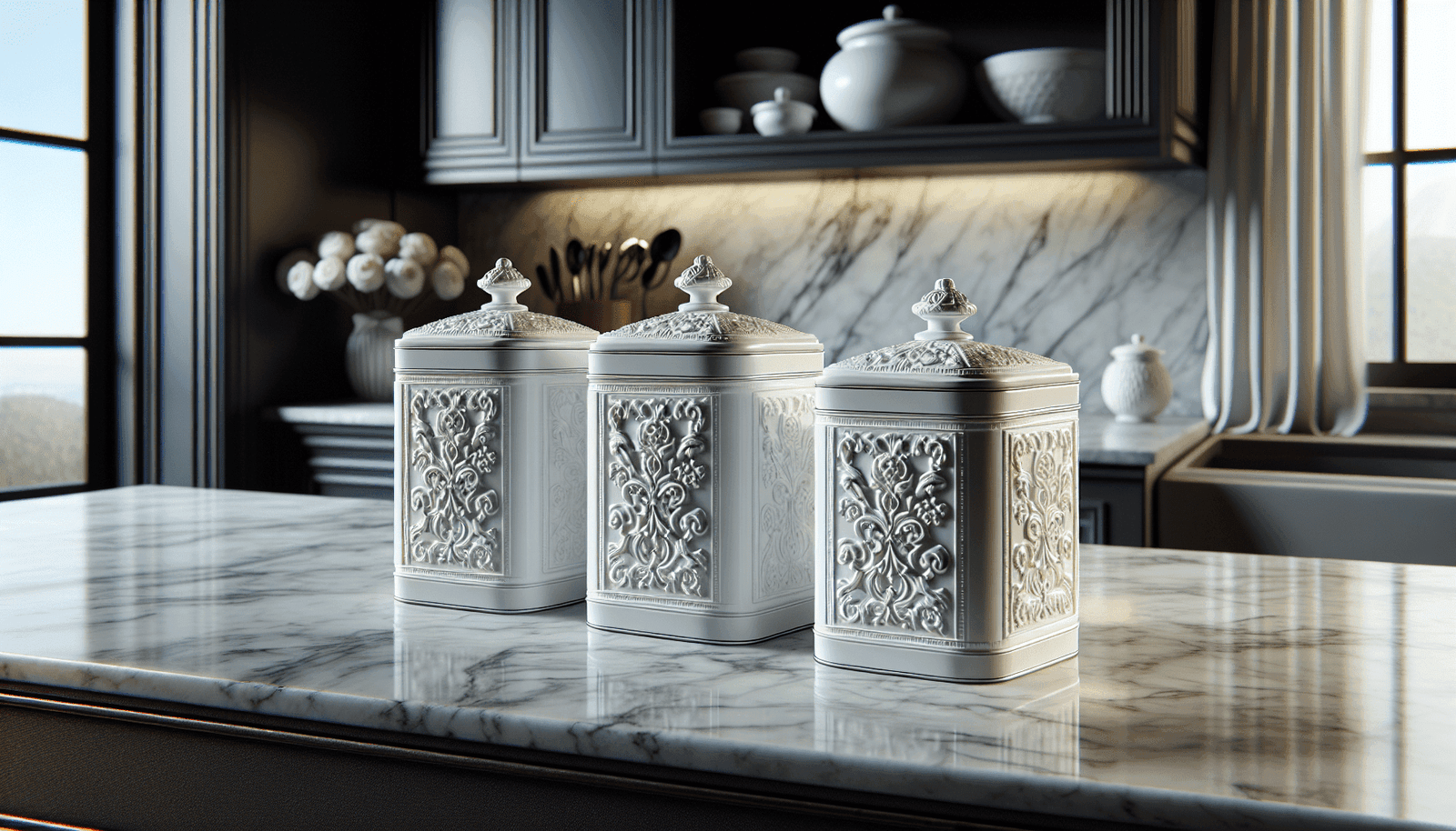 American Atelier White 3-Piece Fleur de Lis Canister Set, 46.0 ounces