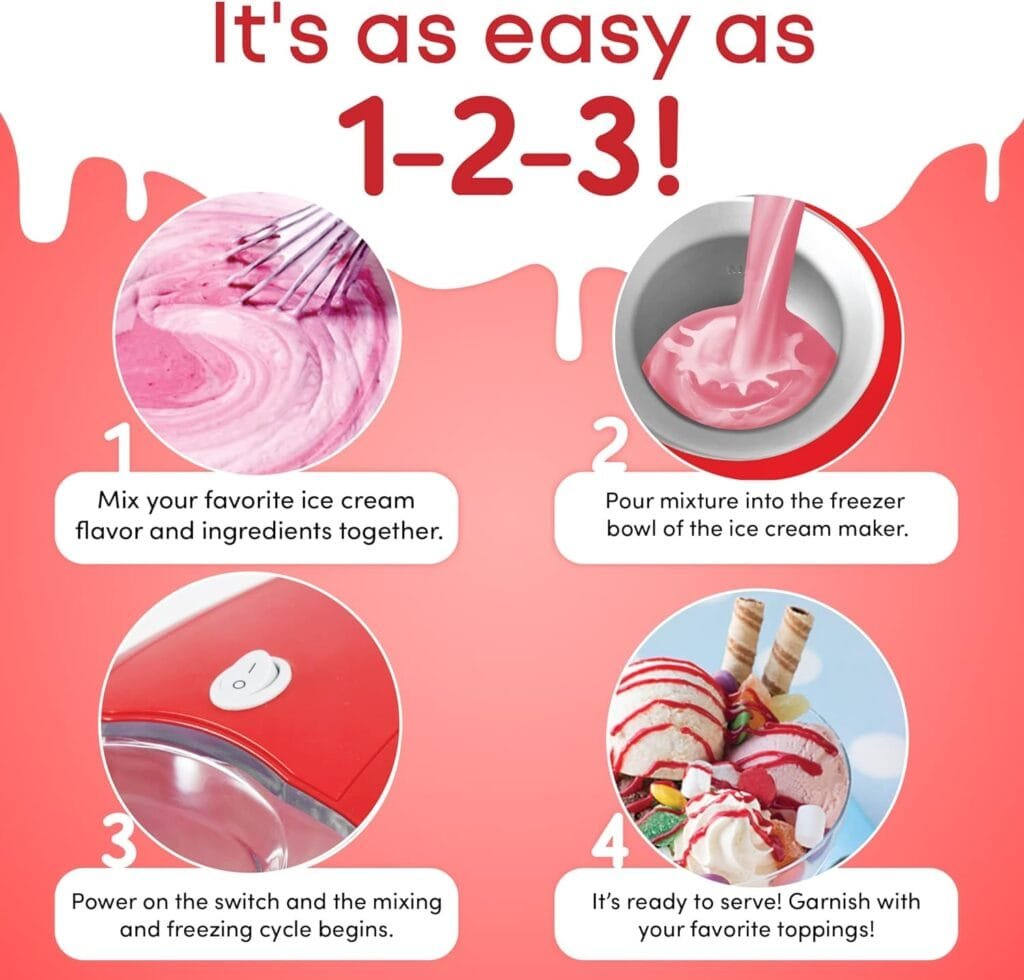 Americana EIM-1400R 1.5 Qt Freezer Bowl Automatic Easy Homemade Electric Ice Cream Maker, Ingredient Chute, On/Off Switch, No Salt Needed, Creamy Ice Cream, Gelato, Frozen Yogurt, Sorbet, Recipe Book Americana EIM-1400R 1.5 Qt Freezer Bowl Automatic Easy Homemade Electric Ice Cream Maker, Ingredient Chute, On/Off Switch, No Salt Needed, Creamy Ice Cream, Gelato, Frozen Yogurt, Sorbet, Recipe Book