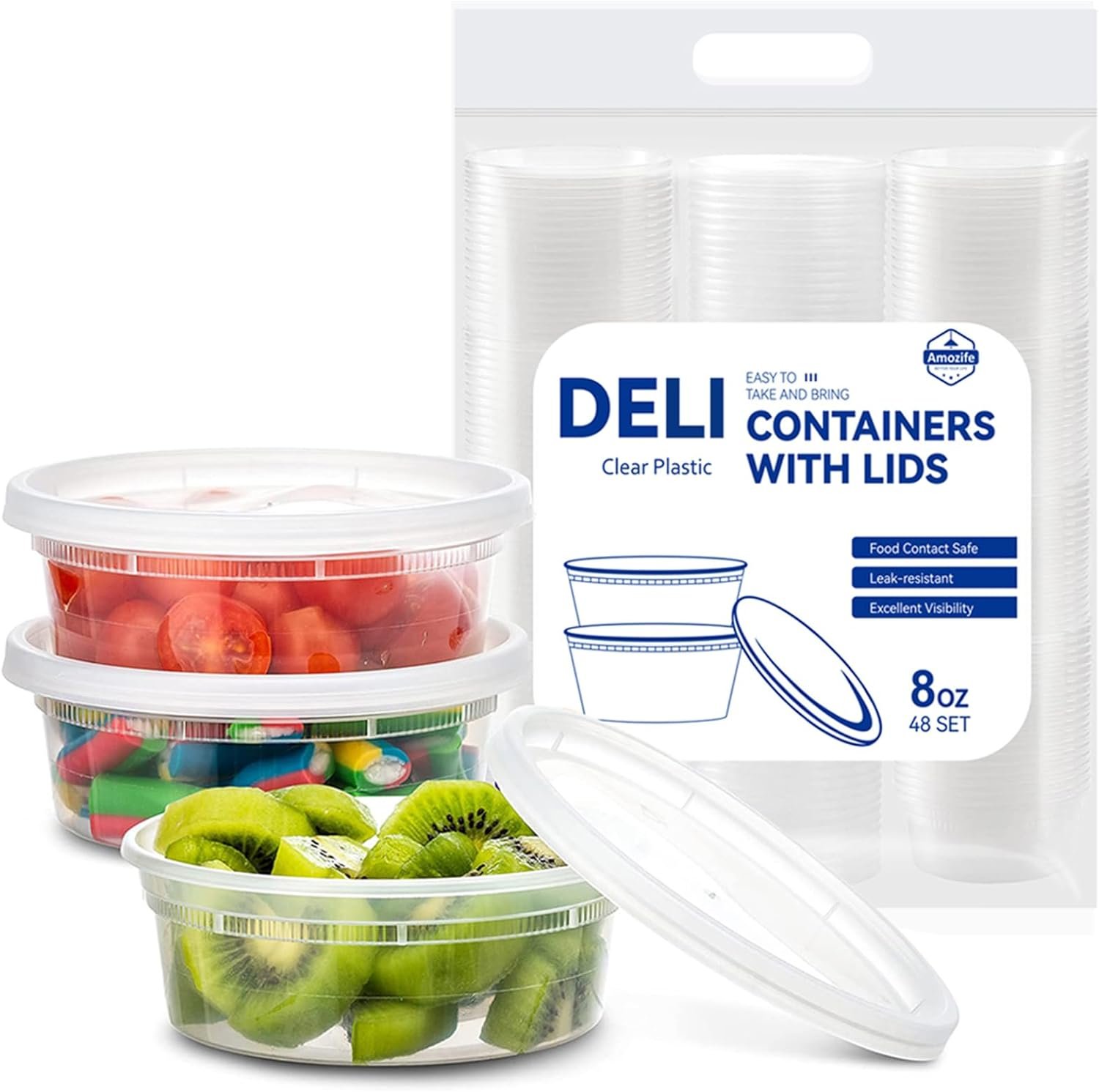 Amozife 24 oz Plastic Deli Food Storage Containers with Airtight Lids - 48 Sets, BPA-Free, Leak proof, Freezer  Dishwasher Safe for Kitchen Organization