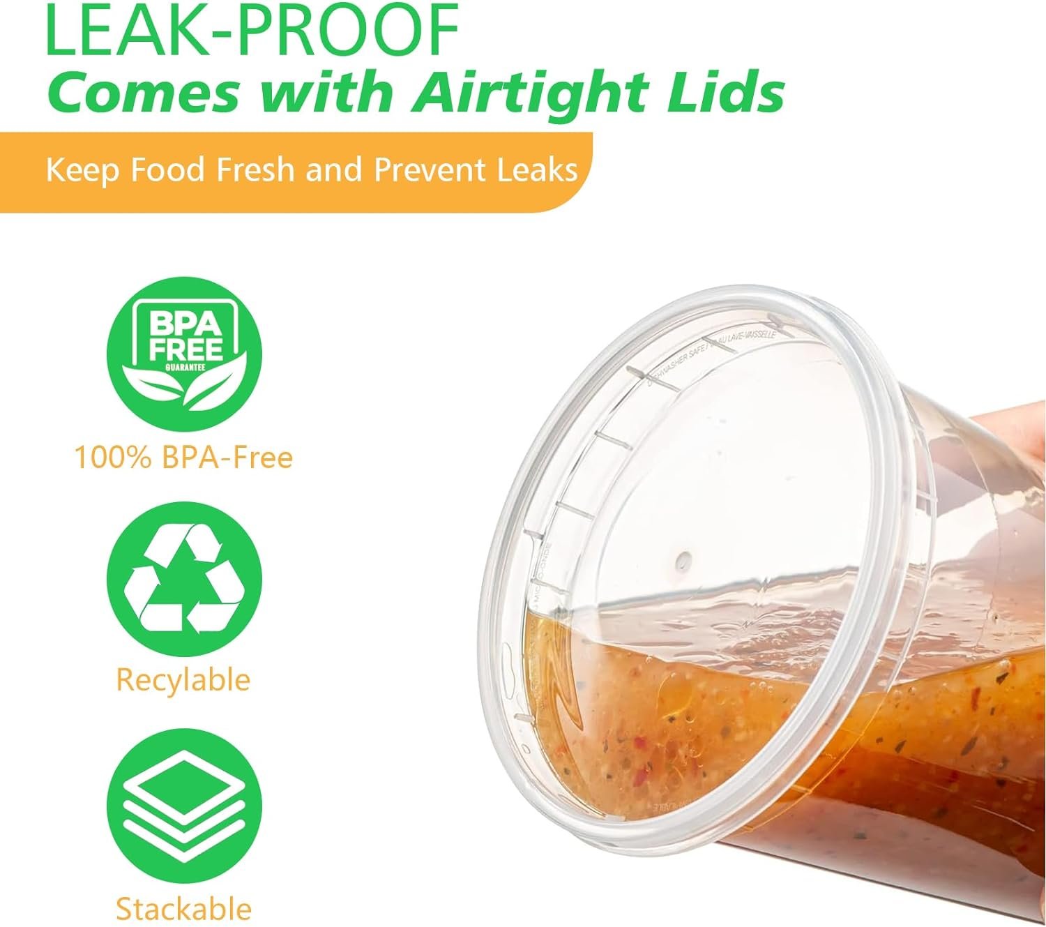 Amozife 24 oz Plastic Deli Food Storage Containers with Airtight Lids - 48 Sets, BPA-Free, Leak proof, Freezer  Dishwasher Safe for Kitchen Organization