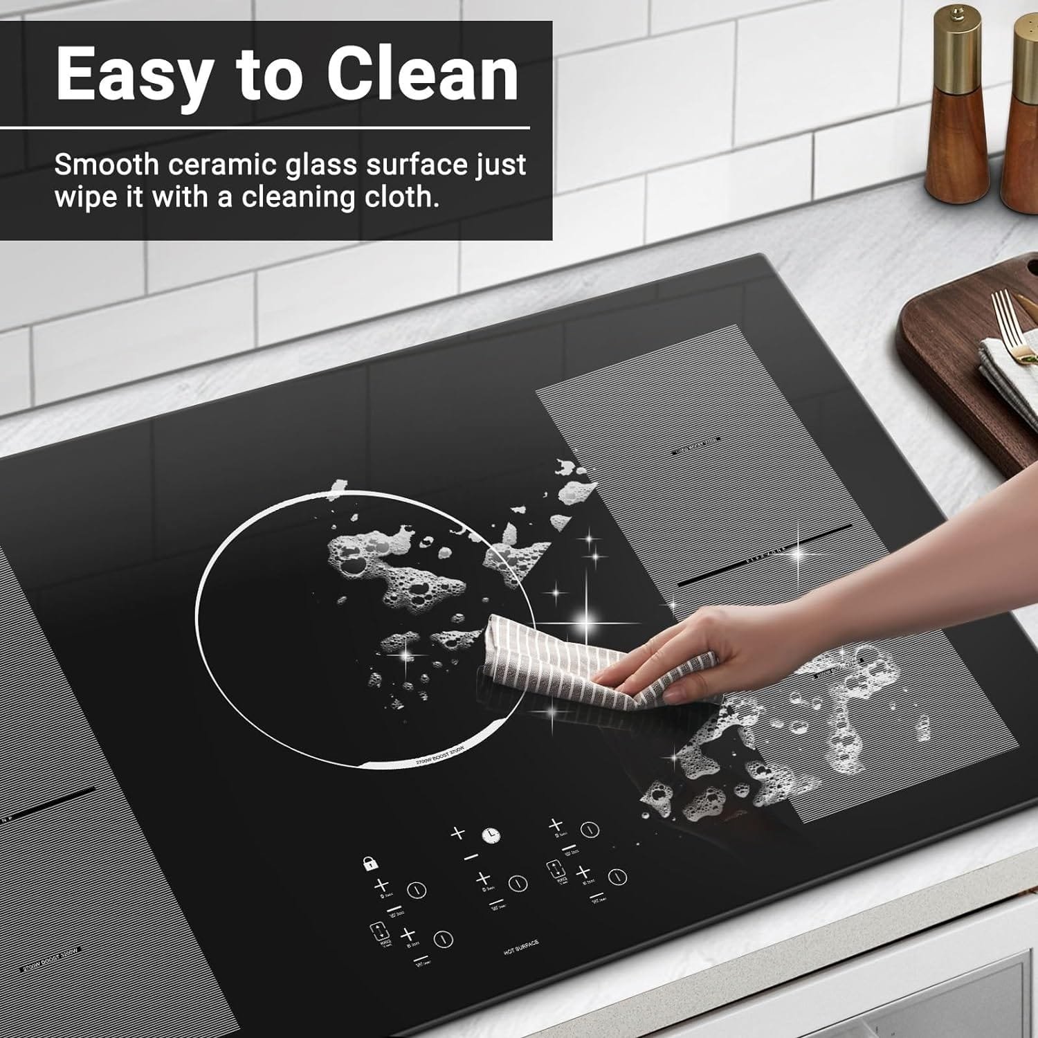 AMZCHEF Electric Cooktop 30 Inch with 4 BOOST Burners Bulid-in Induction Cooktop, 220V-240V/7200W 9 Levels Stove Control by Slide Touch, Child Safety Lock, Pause,Timer and Overheat Protection, No plug