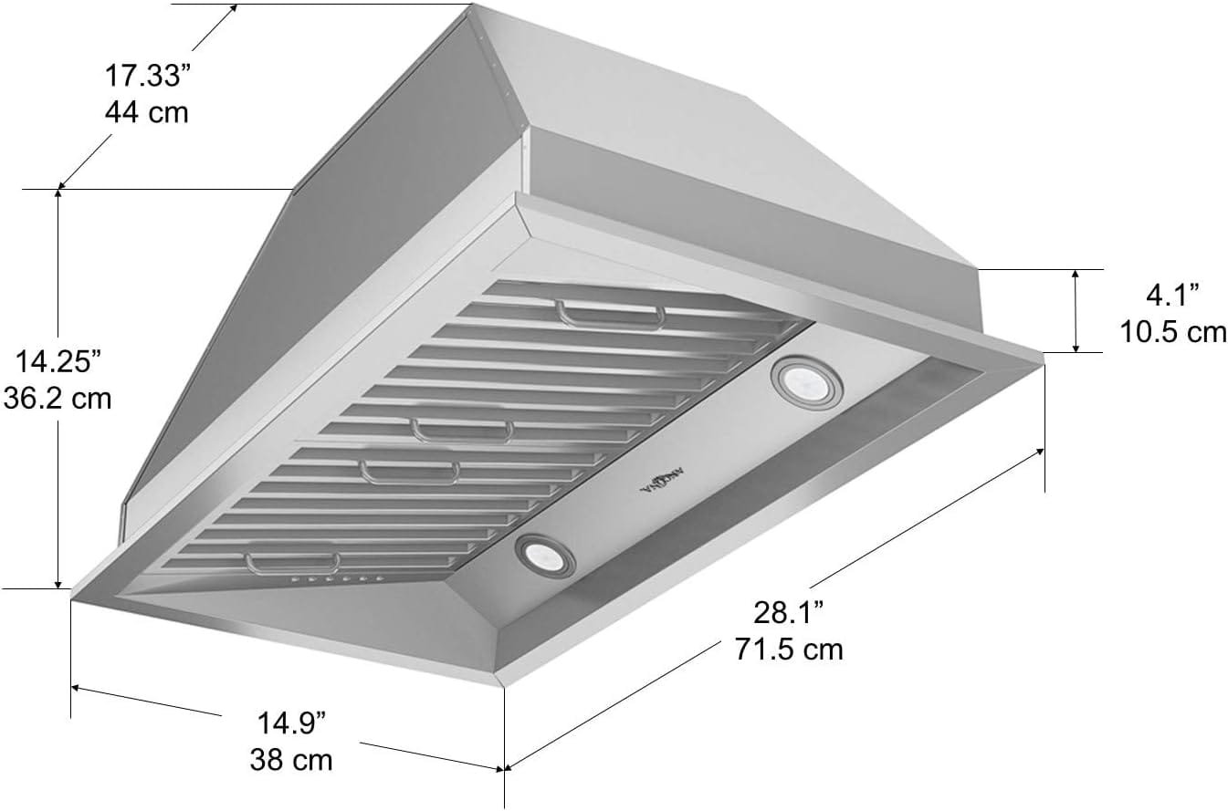Ancona AN-1313 Chef Series Built-in 34 Ducted 600 CFM Insert Range Hood with LED Lights in Stainless Steel