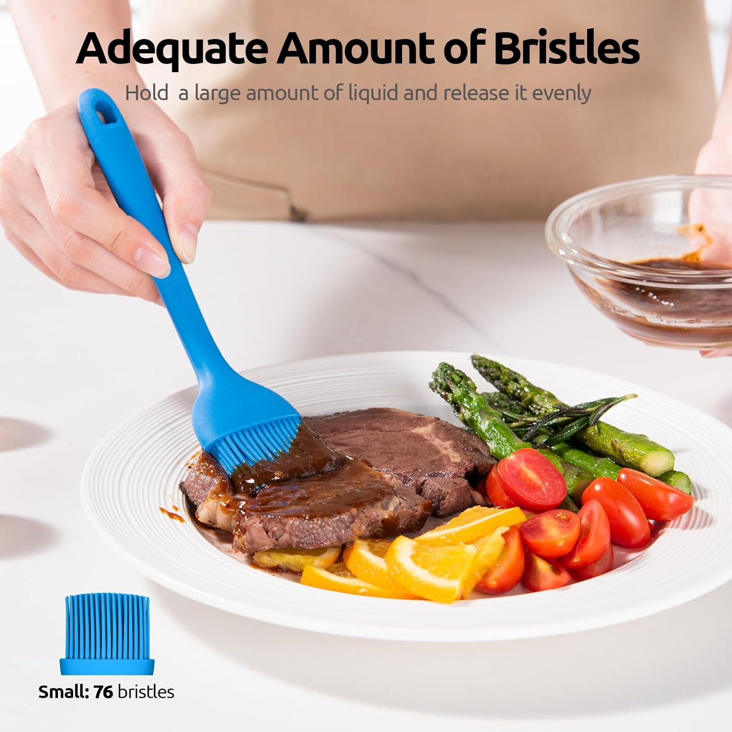 Angled Silicone Pastry Brush: U-Taste 600ºF Heat Resistant Kitchen Basting Cooking Baking Food Rubber Head-Up Baster Brush for Oil Sauce BBQ Butter Grill Meat Egg Bread (2 Small + 1 Large)