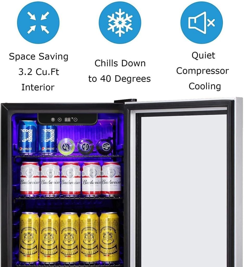 Antarctic Star 12 Bottle 48 Can Beverage Refrigerator Cooler - Mini Fridge Glass Door for Beer Soda Drinks or Wine,Freestanding Beverage Fridge for Home and Bar with Adjustable Shelving, 1.3 Cu. Ft.…