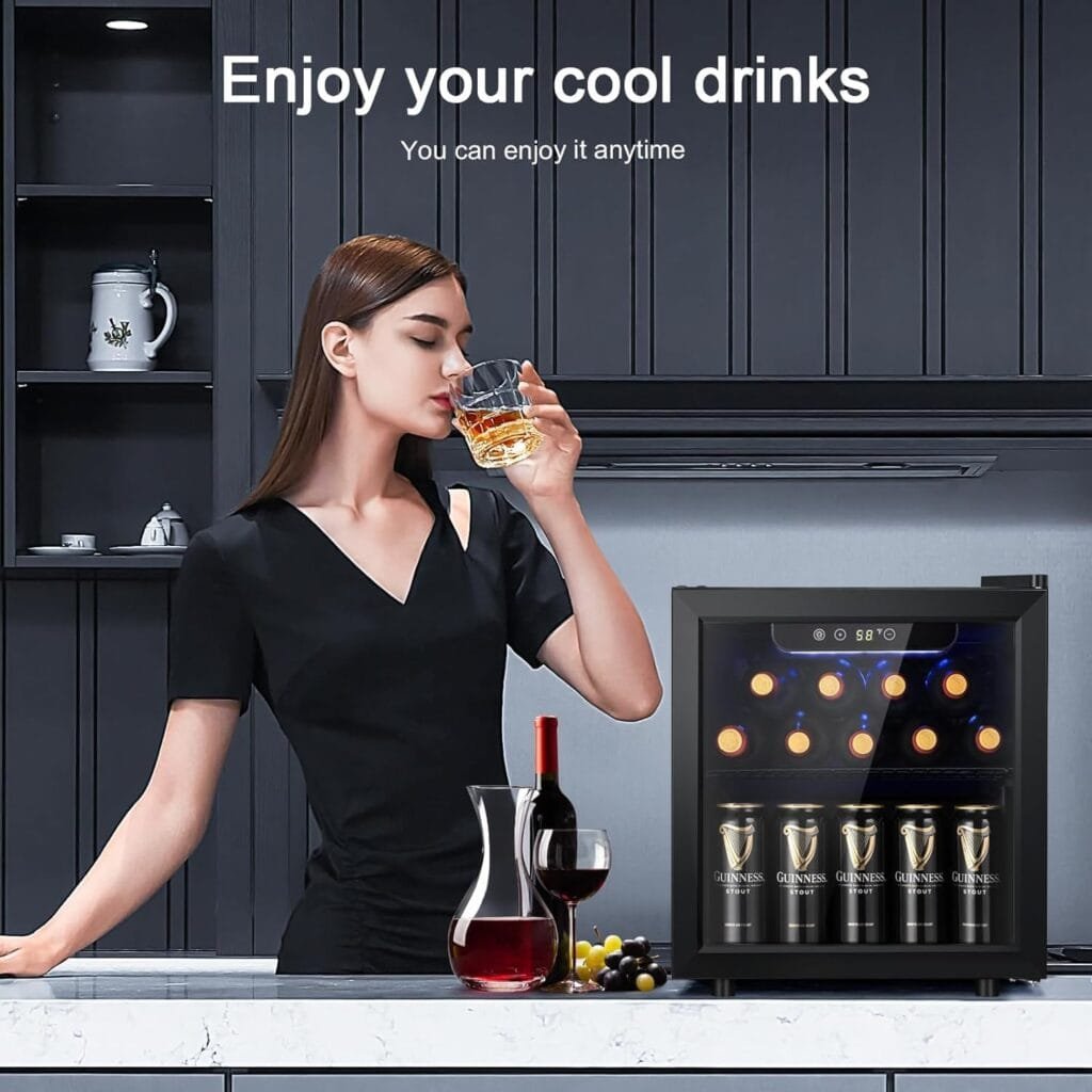 Antarctic Star 22 Bottle Wine Cooler/Cabinet Beverage Refrigerator Small Mini Wine Cellar Beer Soda Clear Glass Door Bar Fridge Quiet Operation Compressor Adjust Temp Control Freestanding, 2.4 Cu. ft