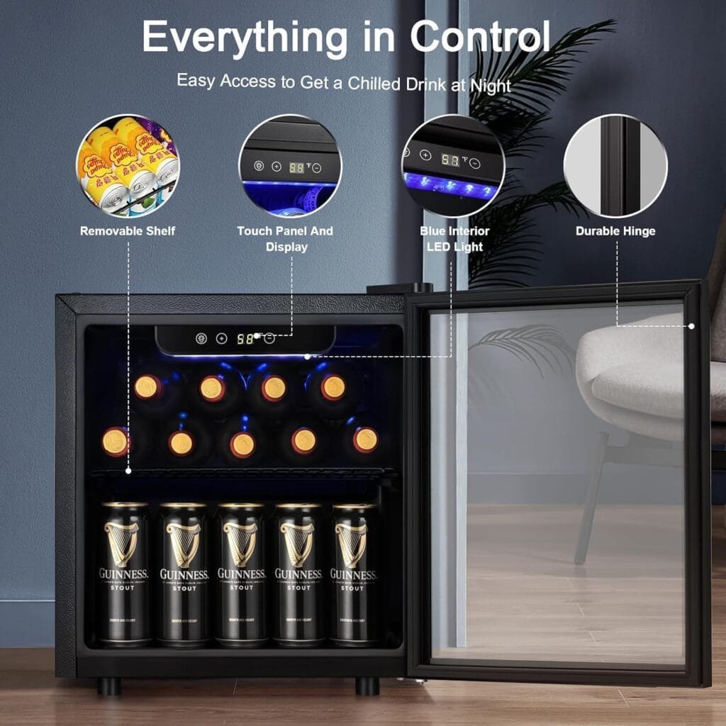 Antarctic Star 22 Bottle Wine Cooler/Cabinet Beverage Refrigerator Small Mini Wine Cellar Beer Soda Clear Glass Door Bar Fridge Quiet Operation Compressor Adjust Temp Control Freestanding, 2.4 Cu. ft