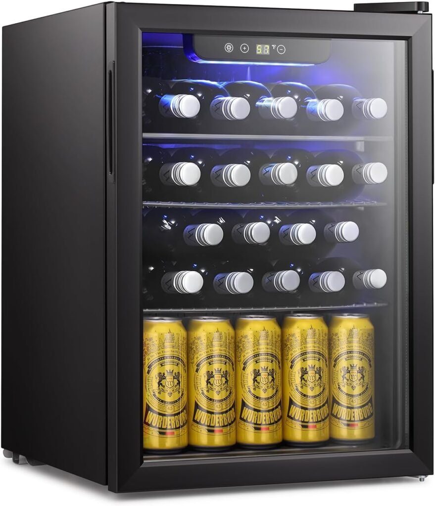 Antarctic Star 26 Bottle 130 Can Wine Cooler/Cabinet Beverage Refrigerator Mini Wine Cellar Beer Soda Clear Glass Door Bar Fridge Quiet Compressor Adjust Temp Freestanding Indoor Use 3.2cu.ft Black…