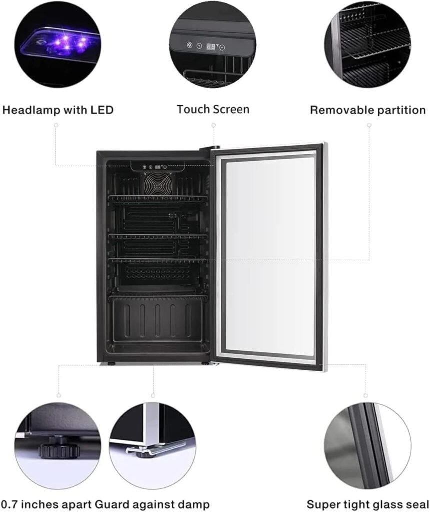 Antarctic Star 26 Bottle 130 Can Wine Cooler/Cabinet Beverage Refrigerator Mini Wine Cellar Beer Soda Clear Glass Door Bar Fridge Quiet Compressor Adjust Temp Freestanding Indoor Use 3.2cu.ft Black…