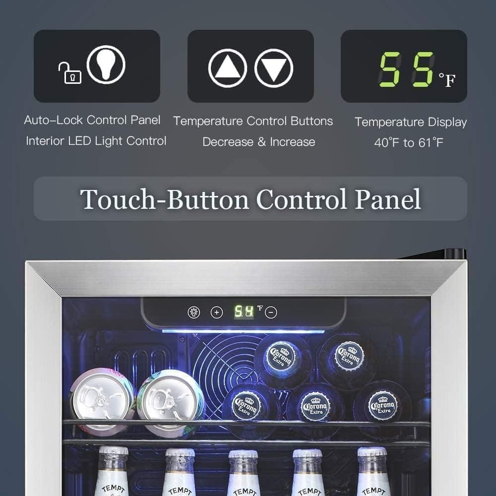 Antarctic Star Beverage Refrigerator,145 Can Mini Fridge,Freestanding wine cooler for Soda Beer or Wine,Glass Door, Small Drink Dispenser Machine, Touch Screen for Home Office or Bar, 4.5cu.ft.…