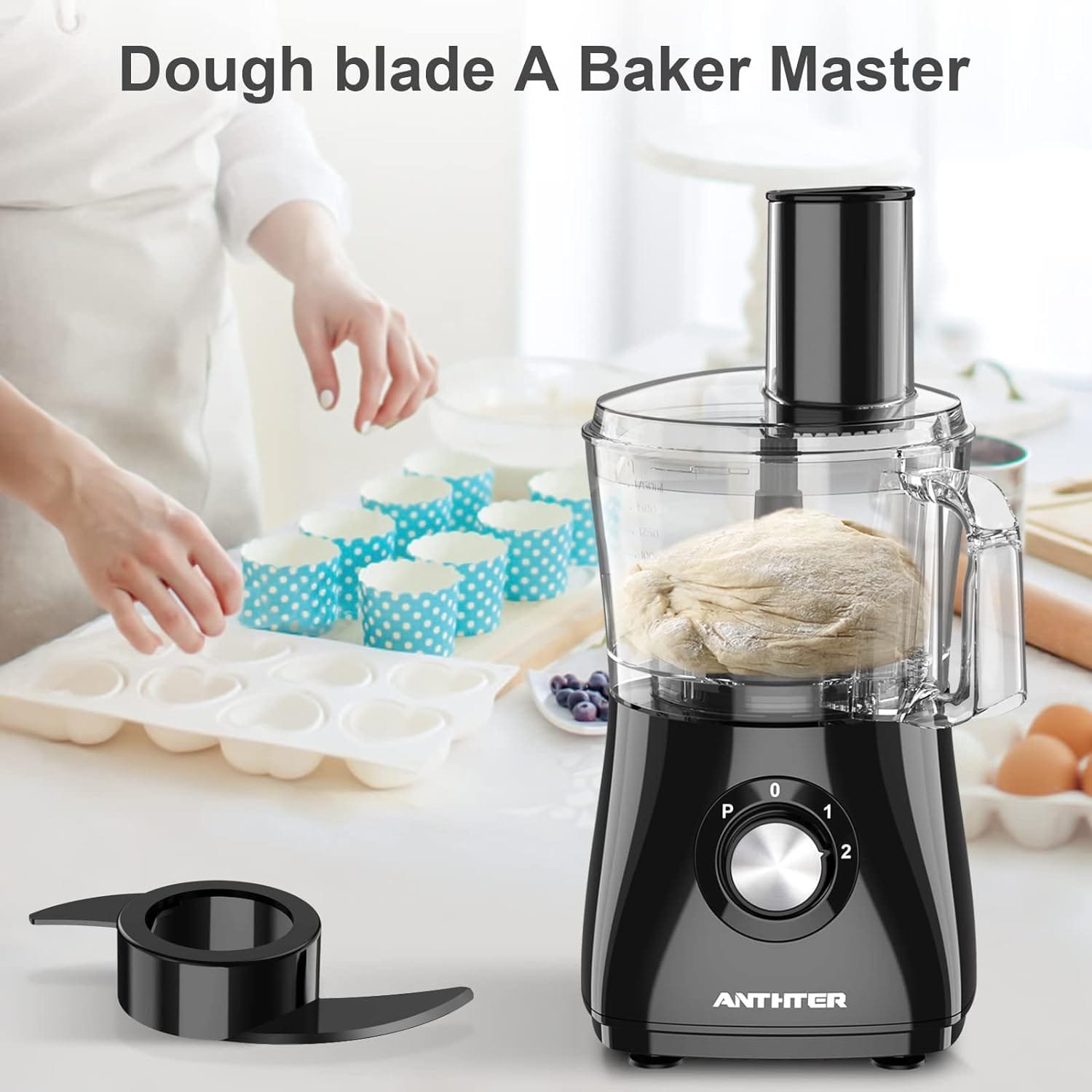 Anthter 600W Professional Food Processor - 7 Cups, Reversible Discs, Blades for Chopping, Slicing, Purees  Dough Anthter 600W Professional Food Processor - 7 Cups, Reversible Discs, Blades for Chopping, Slicing, Purees  Dough