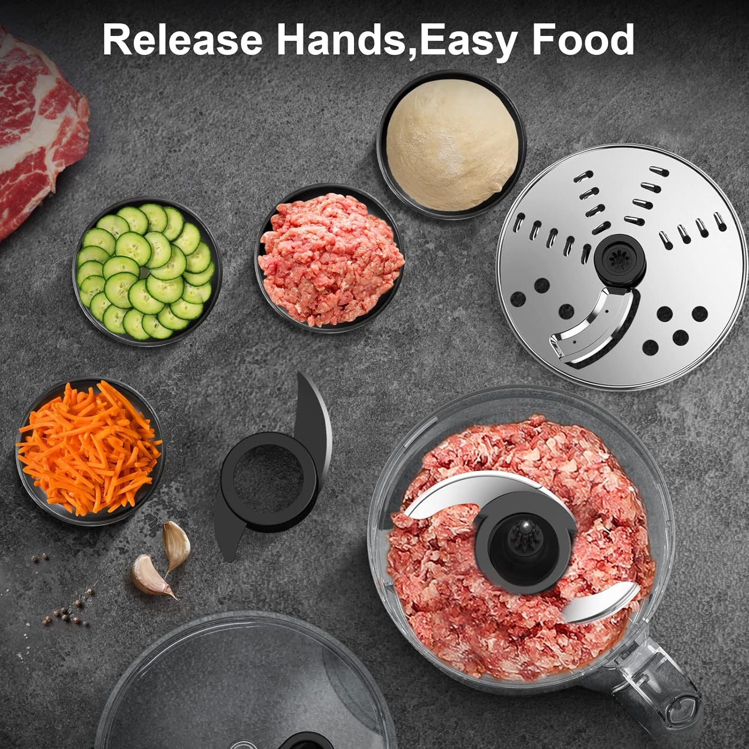 Anthter 600W Professional Food Processor - 7 Cups, Reversible Discs, Blades for Chopping, Slicing, Purees  Dough Anthter 600W Professional Food Processor - 7 Cups, Reversible Discs, Blades for Chopping, Slicing, Purees  Dough