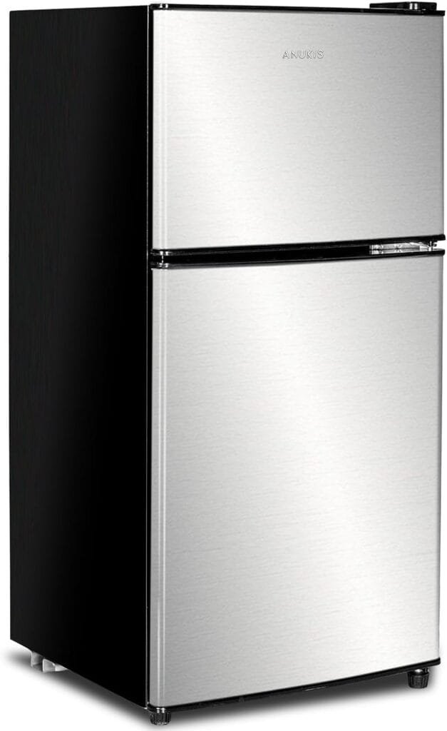 Anukis Compact Refrigerator 3.5 Cu Ft 2 Door Mini Fridge with Freezer for Apartment, Dorm, Office, Family, Basement, Garage - Silver Anukis Compact Refrigerator 3.5 Cu Ft 2 Door Mini Fridge with Freezer for Apartment, Dorm, Office, Family, Basement, Garage - Silver