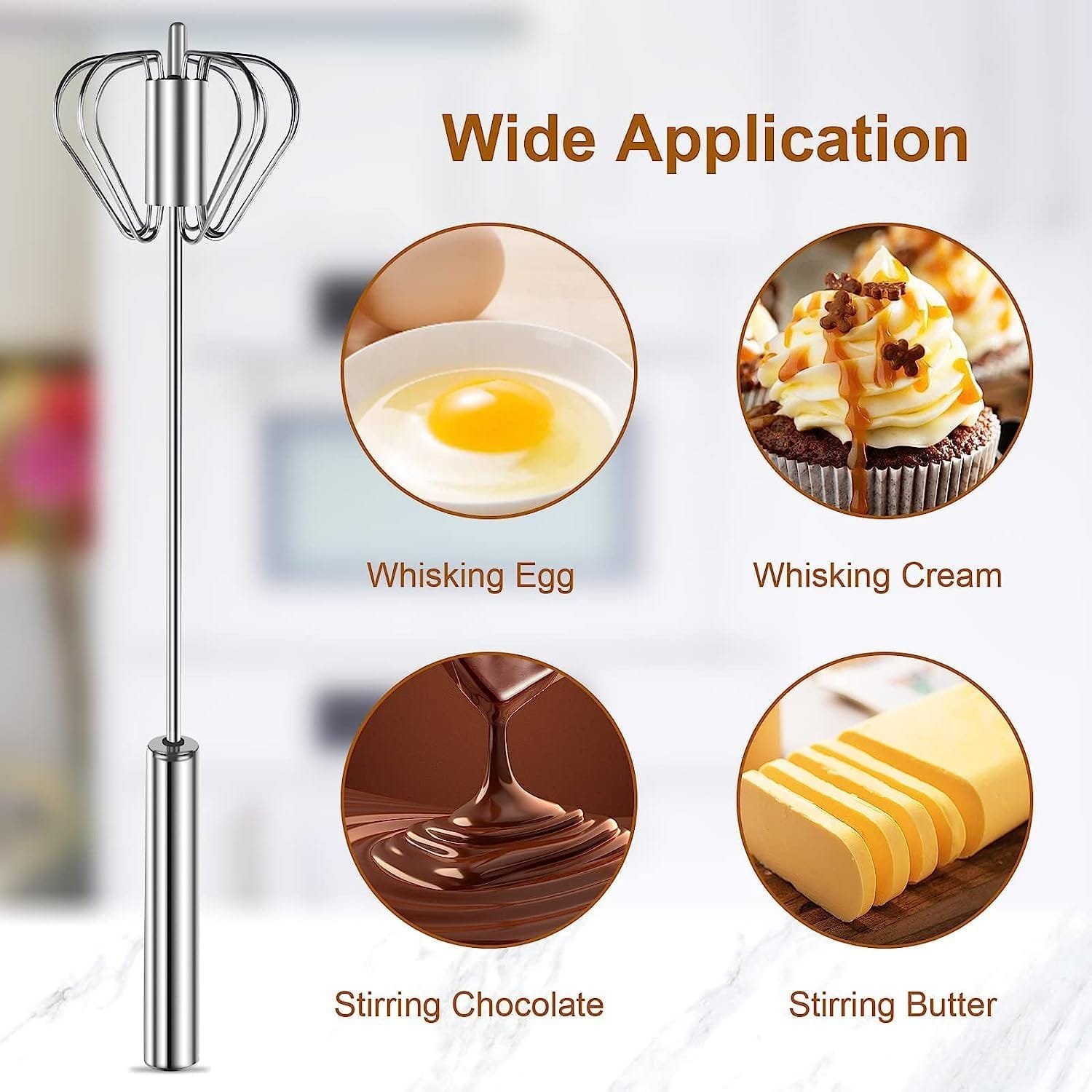 ANYI Semi-automatic Whisk, 12Inch Stainless Steel Egg Beater, Hand Push Rotary Whisk Blender Easy Whisk Mixer Stirrer for Making Cream, Whisking, Beating and Stirring (Silver) (2Pcs Silver) ANYI Semi-automatic Whisk, 12Inch Stainless Steel Egg Beater, Hand Push Rotary Whisk Blender Easy Whisk Mixer Stirrer for Making Cream, Whisking, Beating and Stirring (Silver) (2Pcs Silver)