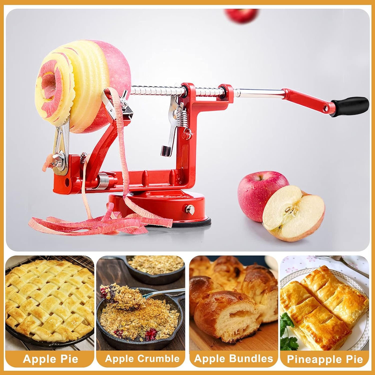Apple Peeler Slicer Corer with Stainless Steel Blades and Powerful Suction Base for Apples Pears Potatoes(Red) Apple Peeler Slicer Corer with Stainless Steel Blades and Powerful Suction Base for Apples Pears Potatoes(Red)