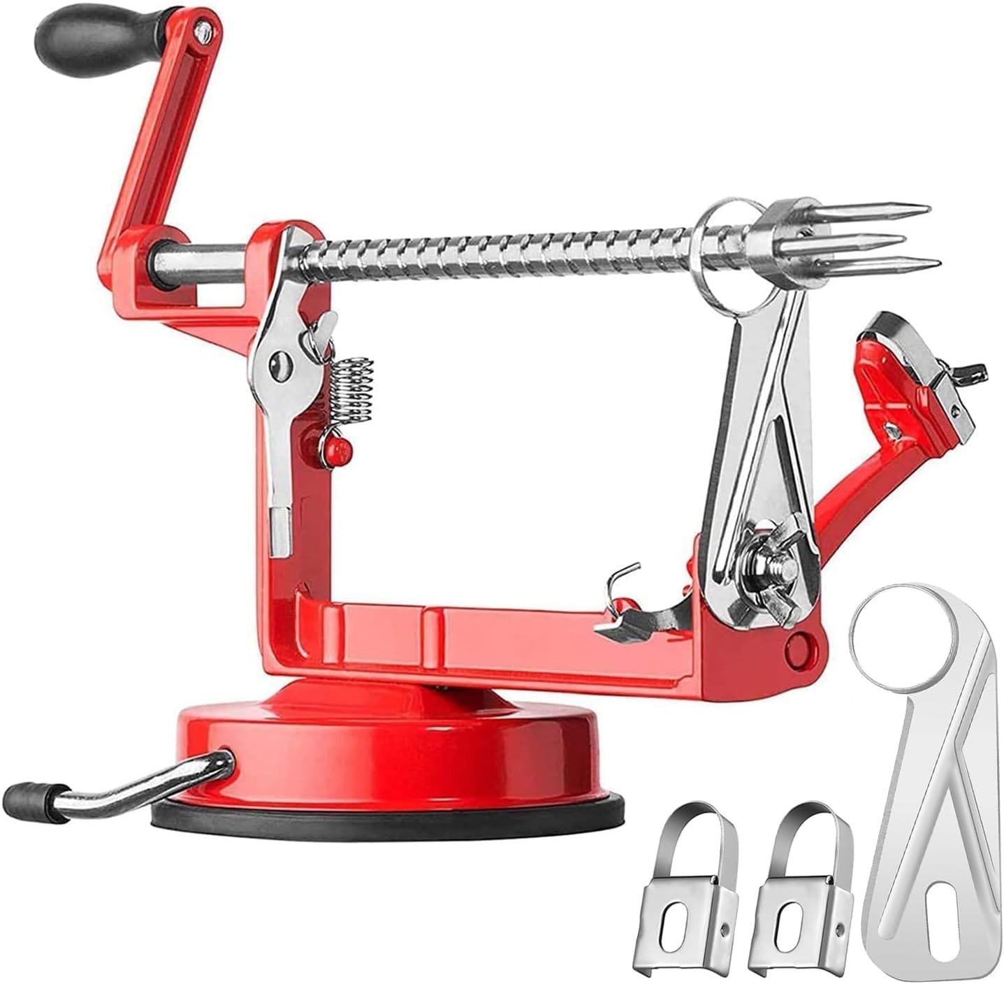 Apple Peeler Slicer Corer with Stainless Steel Blades and Powerful Suction Base for Apples Pears Potatoes(Red) Apple Peeler Slicer Corer with Stainless Steel Blades and Powerful Suction Base for Apples Pears Potatoes(Red)