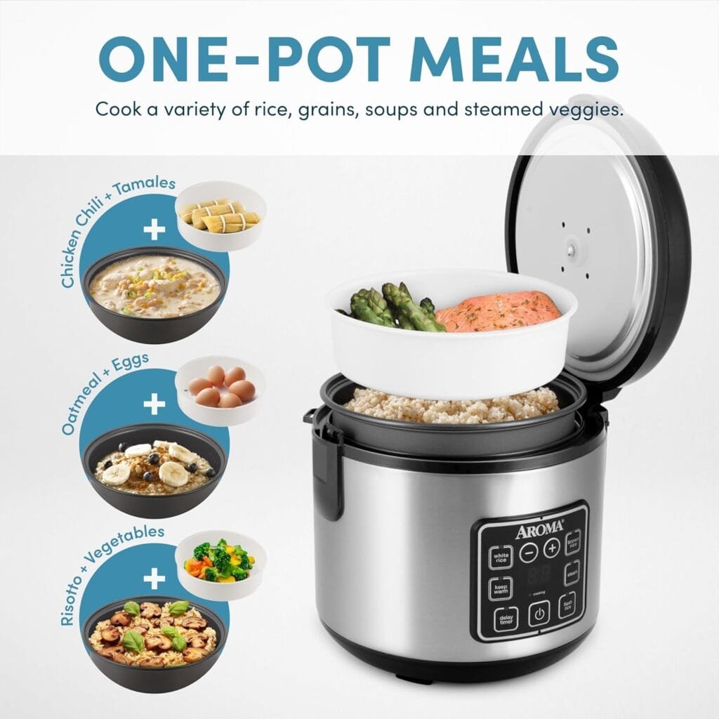 AROMA Digital Rice Cooker, 4-Cup (Uncooked) / 8-Cup (Cooked), Steamer, Grain Cooker, Multicooker, 2 Qt, Stainless Steel Exterior, ARC-914SBD AROMA Digital Rice Cooker, 4-Cup (Uncooked) / 8-Cup (Cooked), Steamer, Grain Cooker, Multicooker, 2 Qt, Stainless Steel Exterior, ARC-914SBD