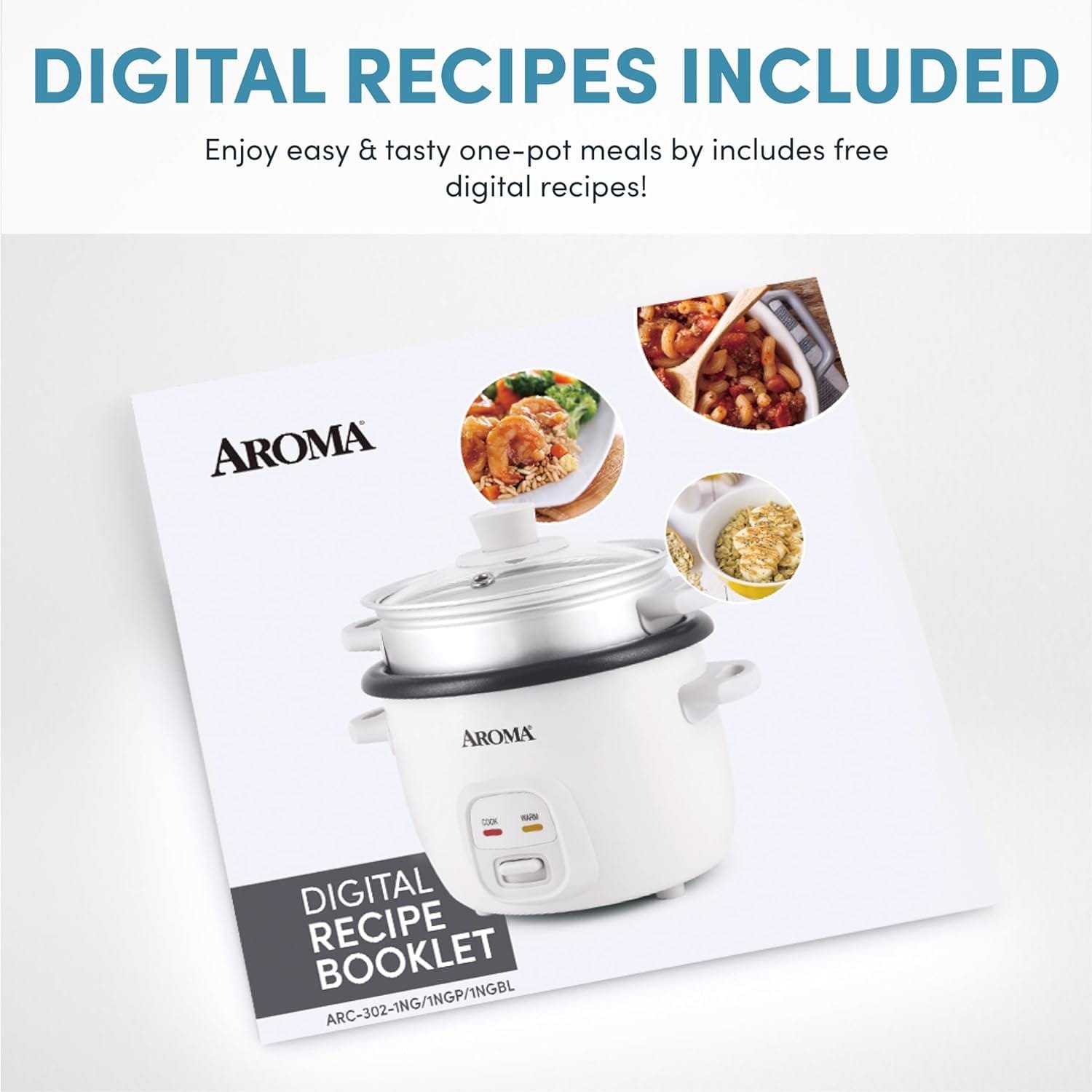 Aroma Housewares 4-Cup (Cooked) / 1Qt. Rice  Grain Cooker with Automatic Warm Mode, Steamer, One-Touch Operation, White (ARC-302-1NG),2 cup (uncooked rice)