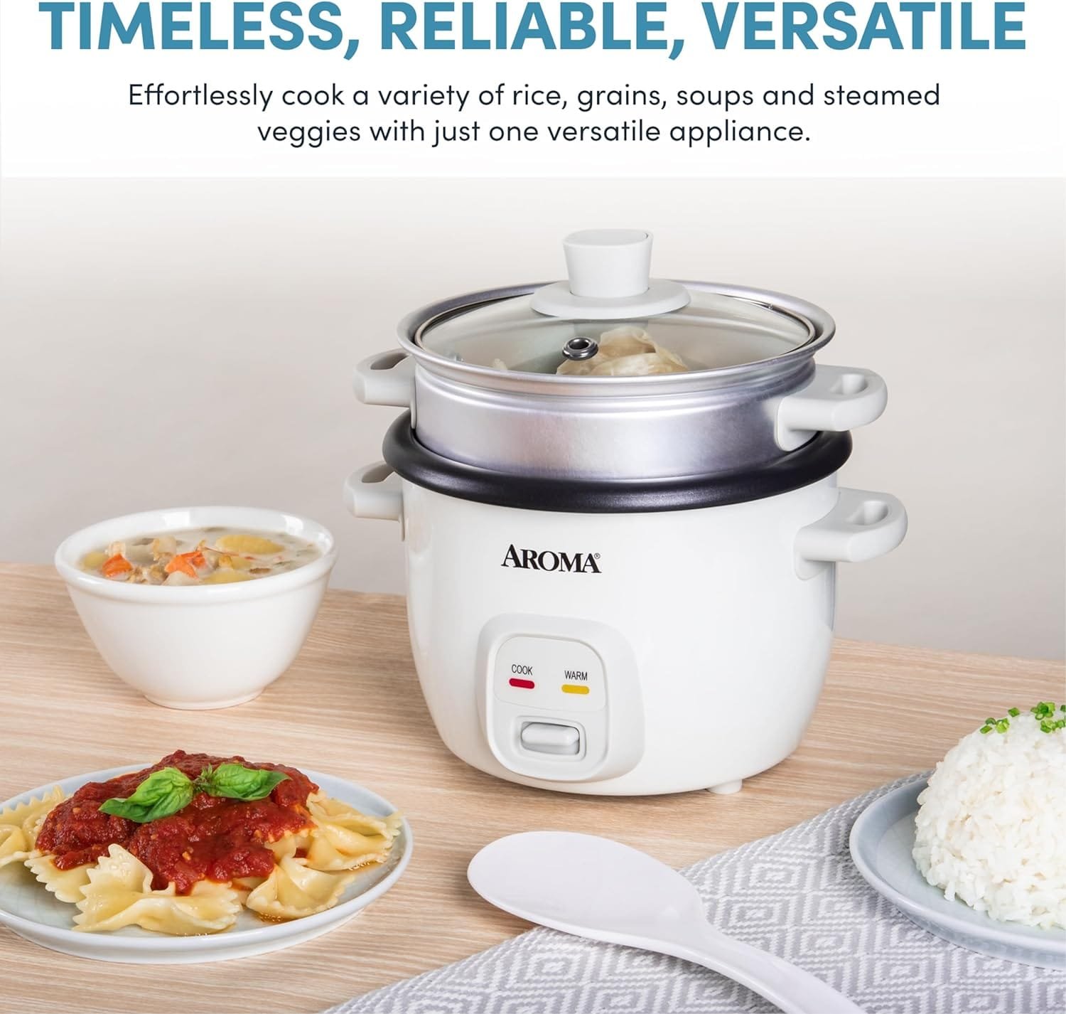 Aroma Housewares 4-Cup (Cooked) / 1Qt. Rice  Grain Cooker with Automatic Warm Mode, Steamer, One-Touch Operation, White (ARC-302-1NG),2 cup (uncooked rice)
