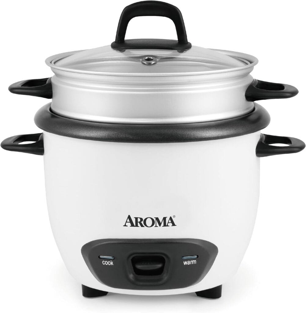 Aroma Housewares 6-Cup (Cooked) (3-Cup Uncooked) Pot Style Rice Cooker and Food Steamer (ARC-743-1NG), White Aroma Housewares 6-Cup (Cooked) (3-Cup Uncooked) Pot Style Rice Cooker and Food Steamer (ARC-743-1NG), White