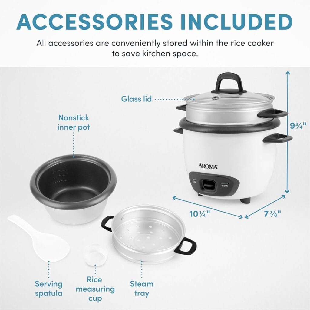 Aroma Housewares 6-Cup (Cooked) (3-Cup Uncooked) Pot Style Rice Cooker and Food Steamer (ARC-743-1NG), White Aroma Housewares 6-Cup (Cooked) (3-Cup Uncooked) Pot Style Rice Cooker and Food Steamer (ARC-743-1NG), White