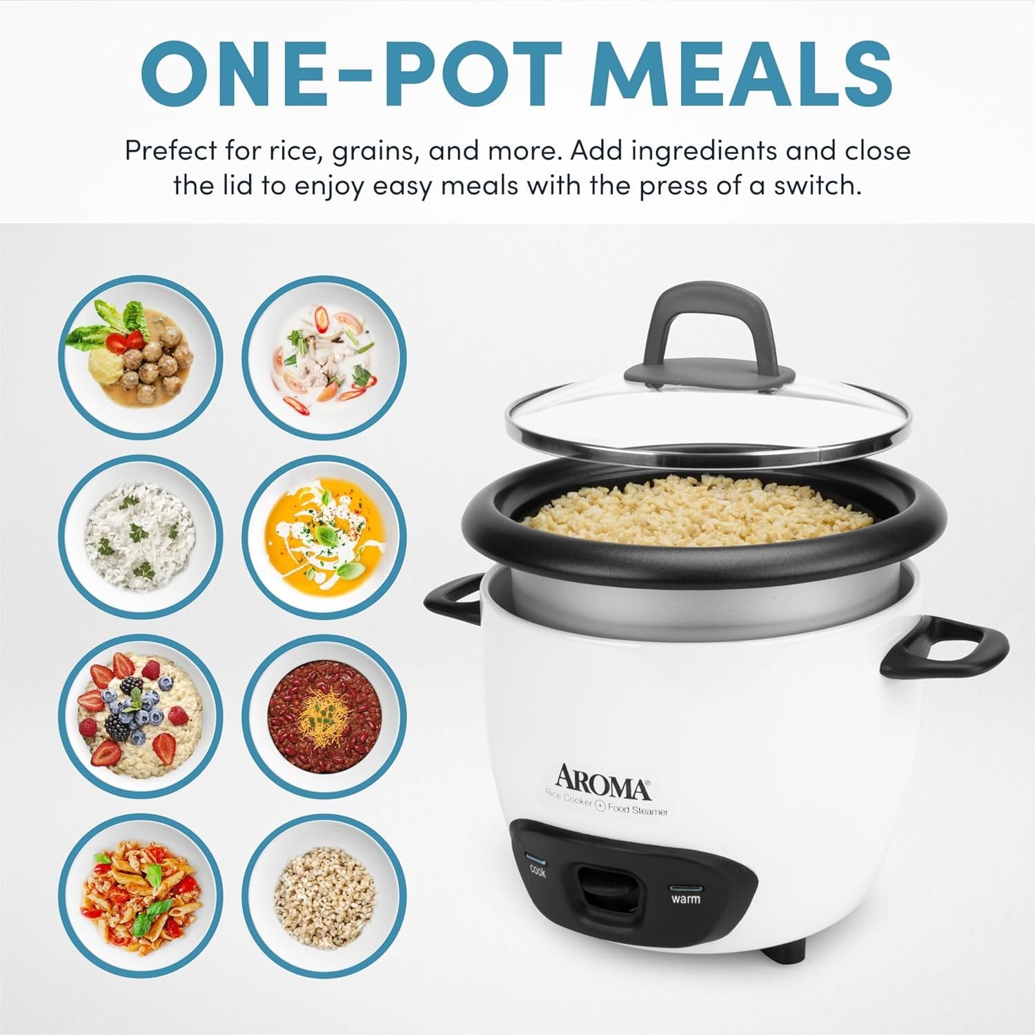 Aroma Housewares 6-Cup (Cooked) (3-Cup UNCOOKED) Pot-Style Rice Cooker (ARC-743G) , White Aroma Housewares 6-Cup (Cooked) (3-Cup UNCOOKED) Pot-Style Rice Cooker (ARC-743G) , White