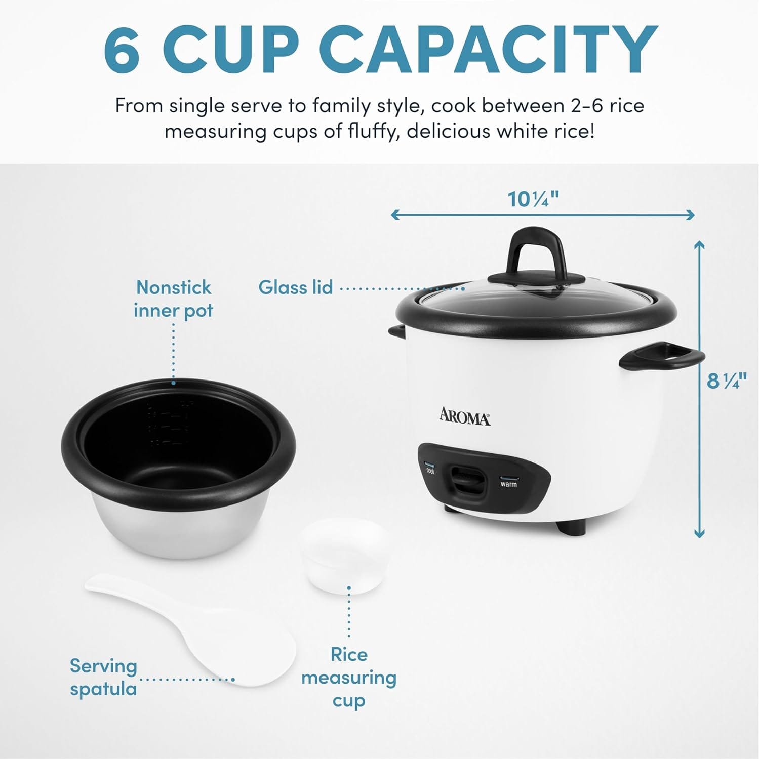Aroma Housewares 6-Cup (Cooked) (3-Cup UNCOOKED) Pot-Style Rice Cooker (ARC-743G) , White Aroma Housewares 6-Cup (Cooked) (3-Cup UNCOOKED) Pot-Style Rice Cooker (ARC-743G) , White